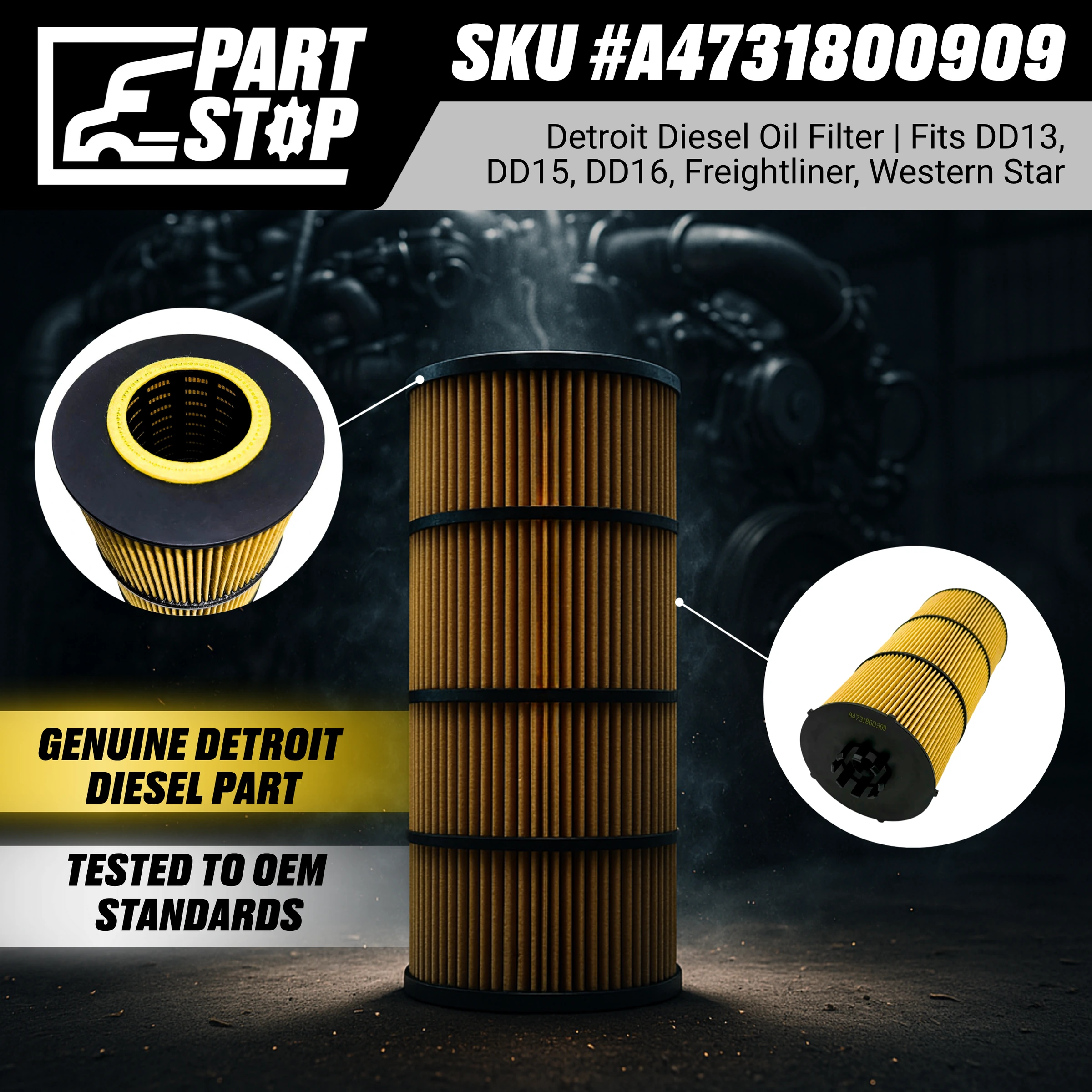 Oil Filter Fits DD13 DD15 DD16 Fits Freightliner  A4731800909 — infographic