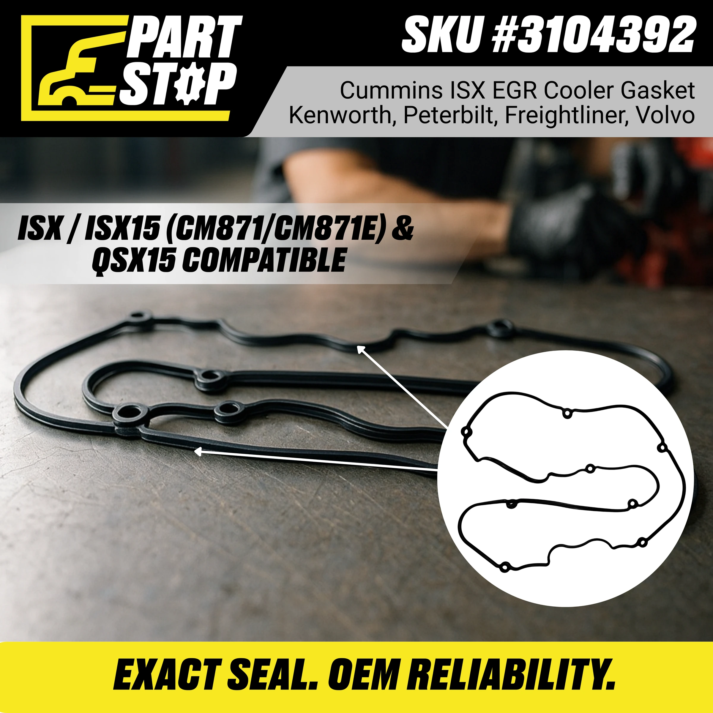 3104392 Valve Cover Gasket Fits Cummins ISX15 2007-2023 — infographic