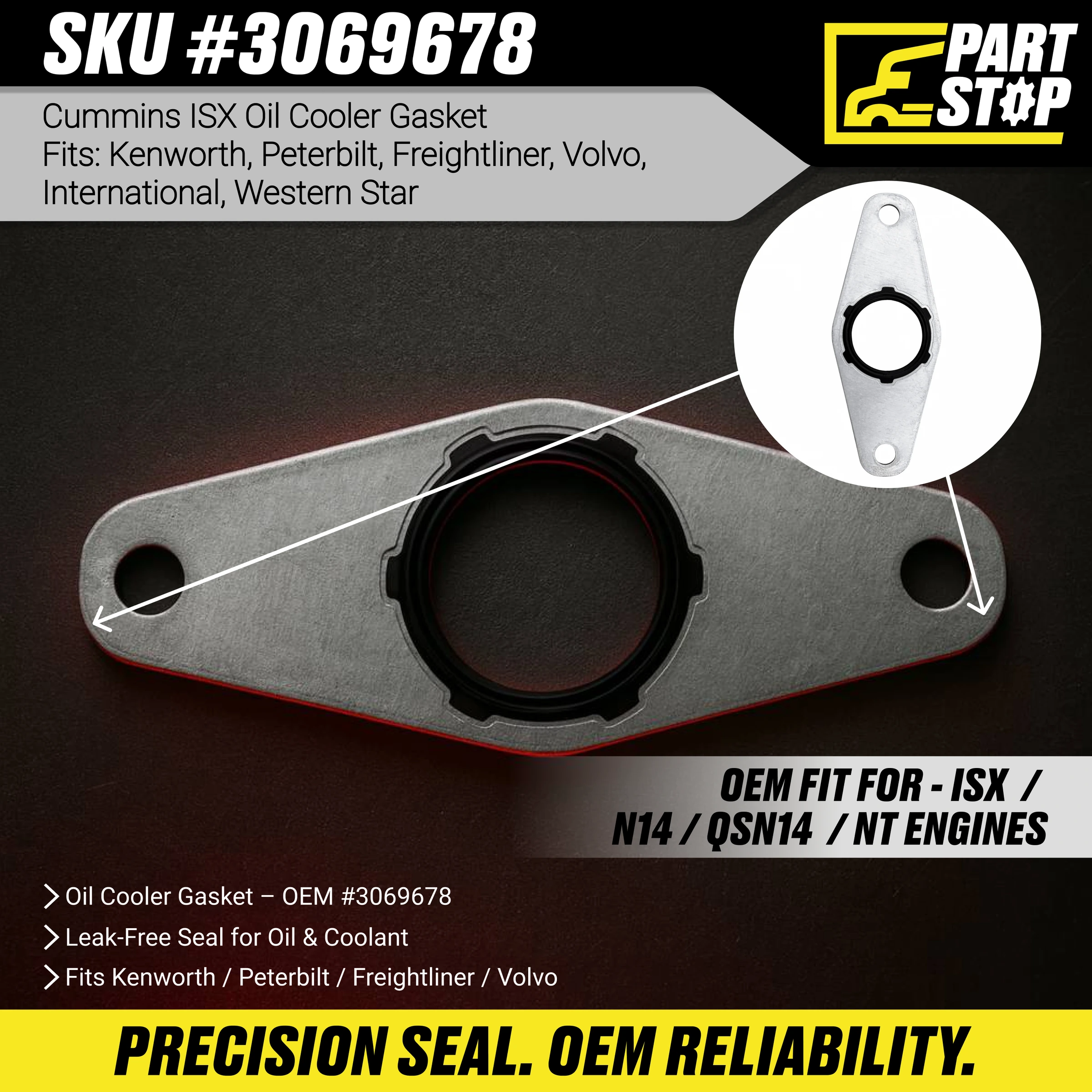 3069678 Cummins ISX Oil Cooler Gasket Fits Kenworth Fits Peterbilt — infographic