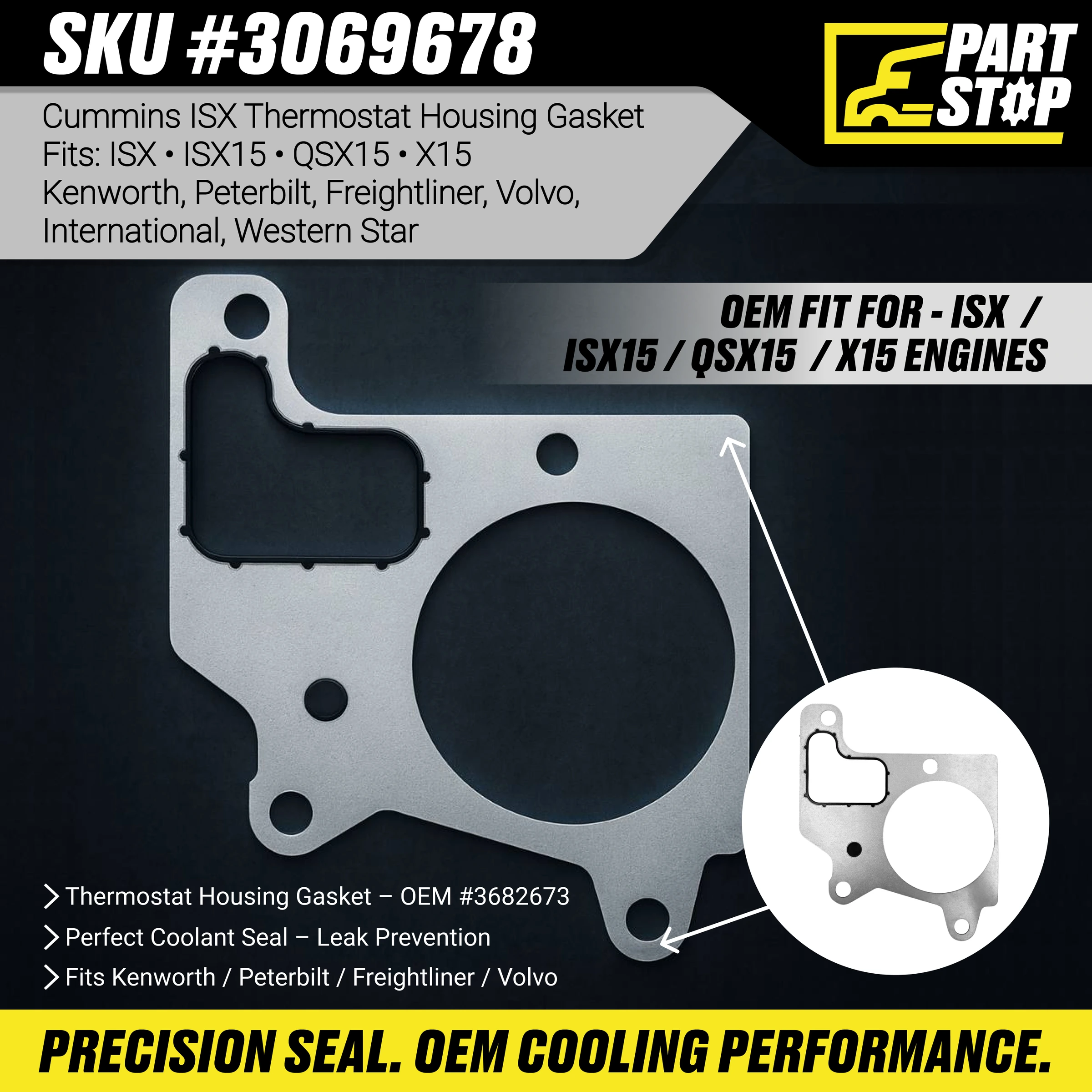 Thermostat Housing Gasket Fits Cummins ISX ISXe5 3682673 — infographic