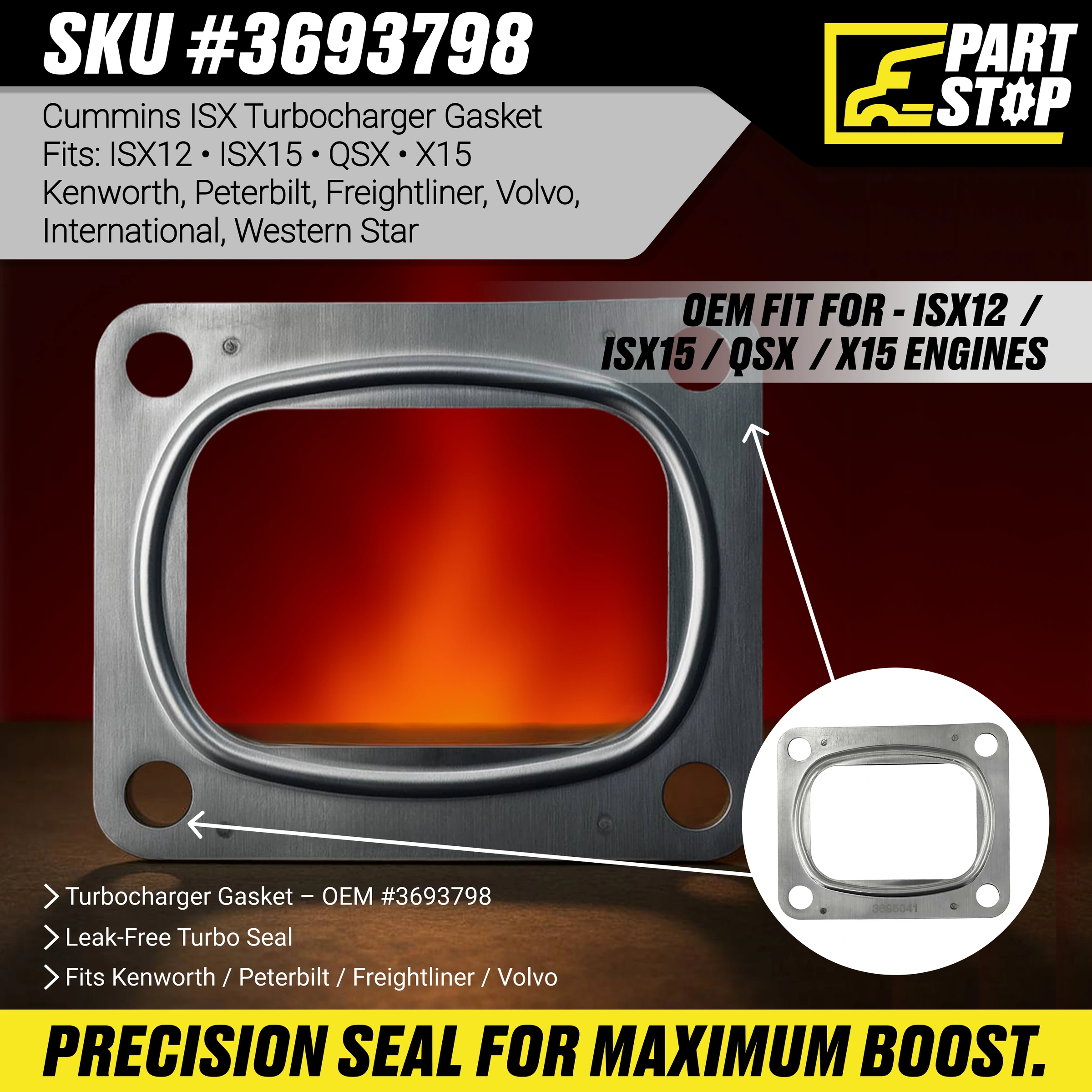 3693798 Turbocharger Gasket Fits Cummins ISX Diesel Turbo-to-Manifold — infographic