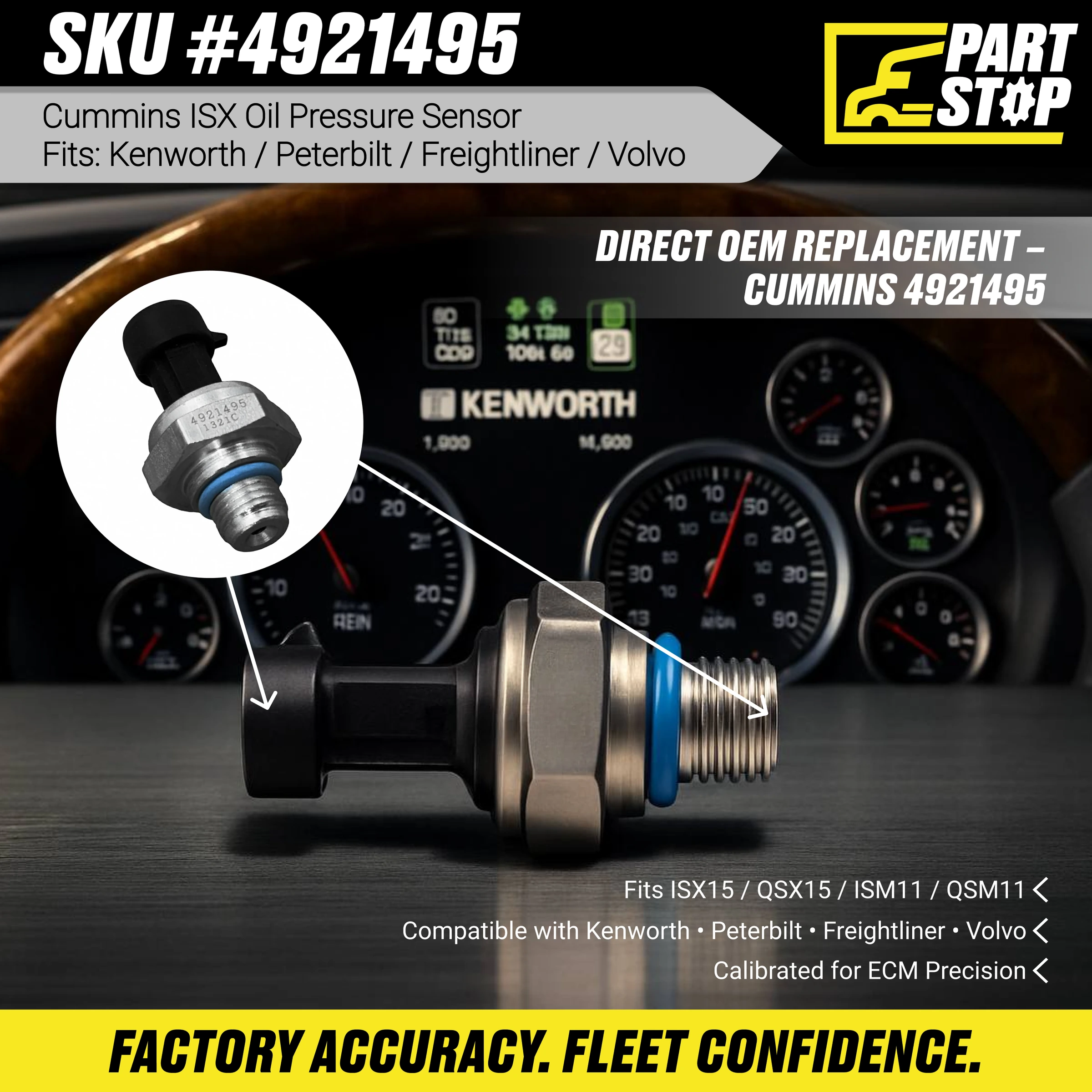 Pressure Sensor Fits Cummins ISC/ISL Direct Replacement 4921495 — infographic