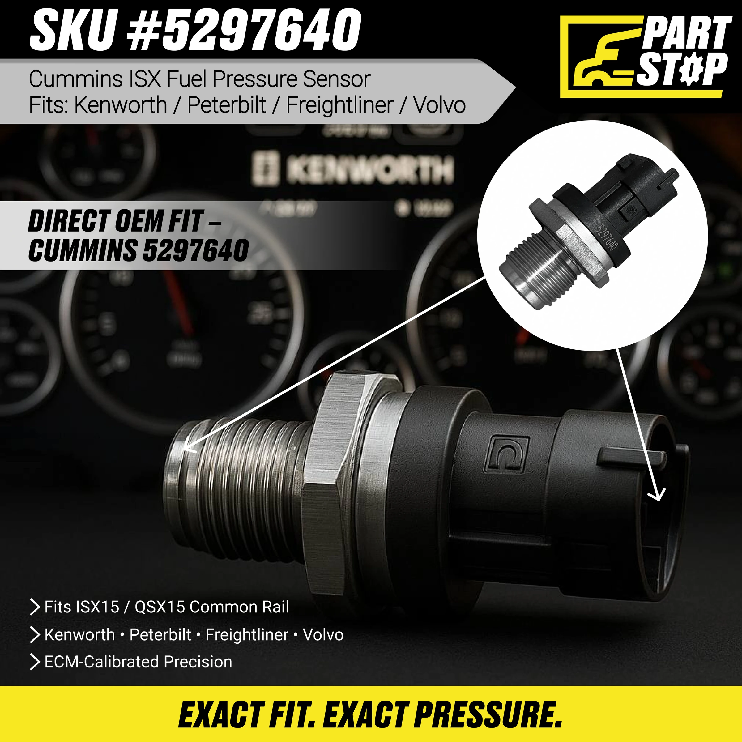 Fuel Rail Pressure Sensor Fits Cummins ISX Dodge  Diesel Common 5297640 — infographic