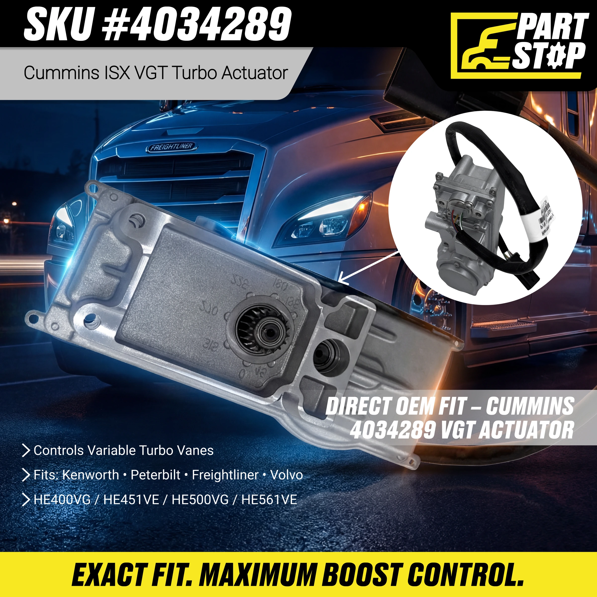 VGT Turbo Actuator Fits Cummins ISX  Fit  Kenworth Peterbilt Volvo 4034289 — infographic