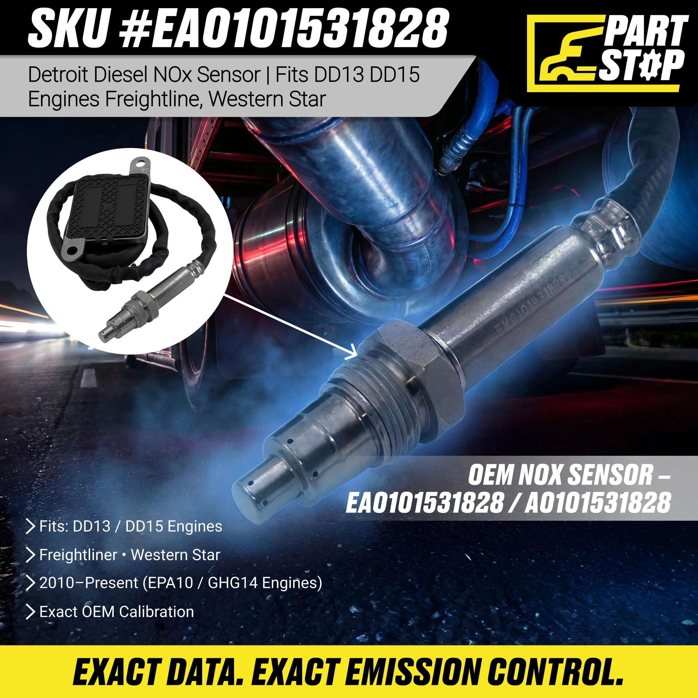 NOX Sensor A0101531828 5WK9 7340A Fits for Detroit Diesel MB Freightliner — infographic