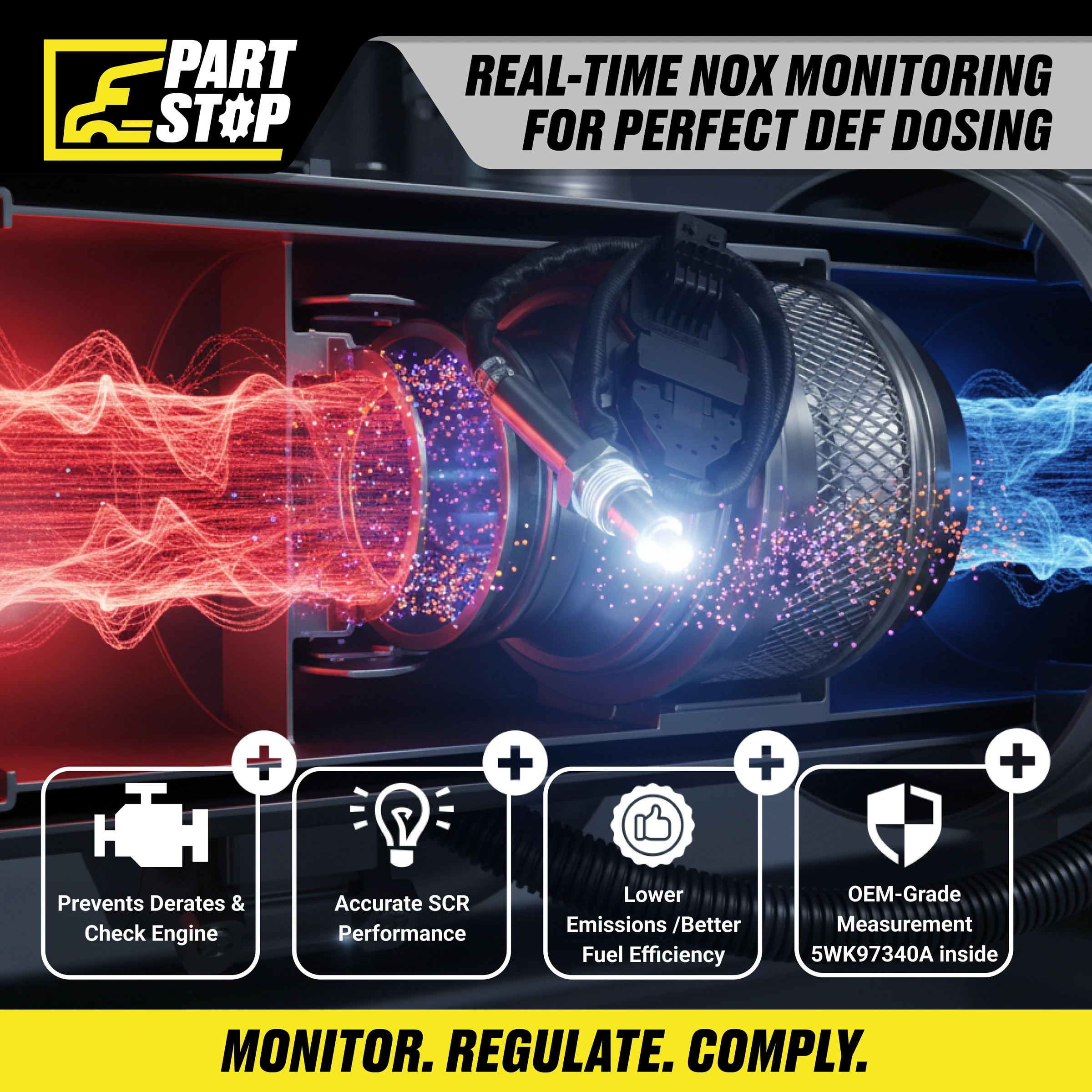 NOX Sensor A0101531828 5WK9 7340A Fits for Detroit Diesel MB Freightliner — infographic