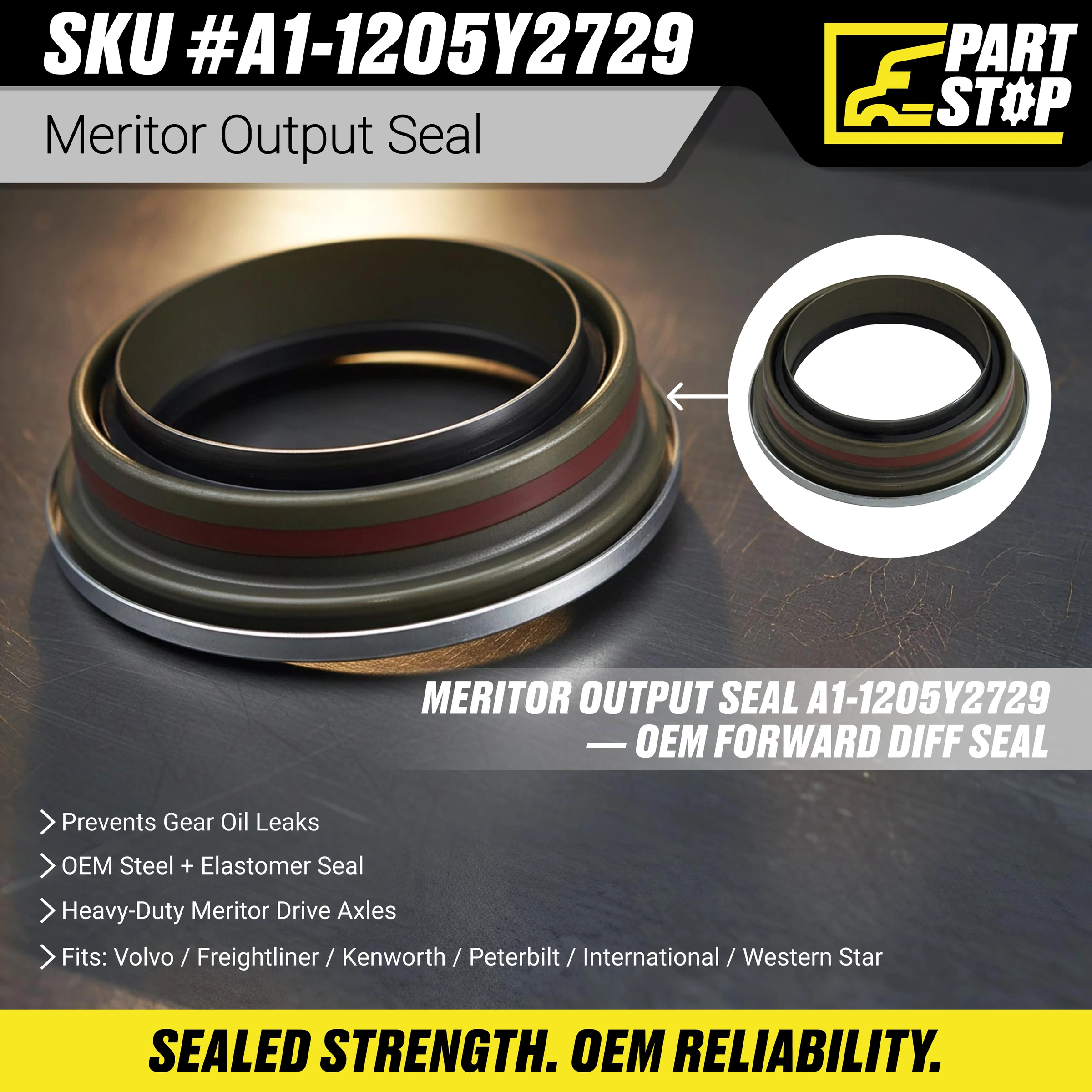 4 Pack A1-1205Y2729 Output Seal FitsHeavy-Duty Trucks VOLVO Direct Replacement — infographic