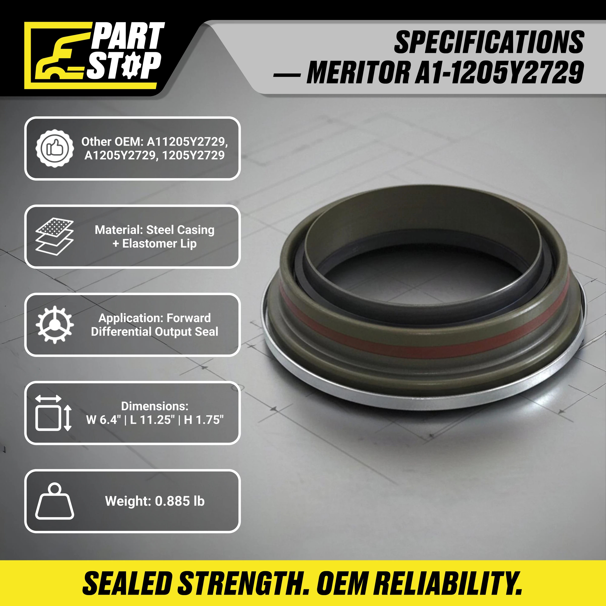 4 Pack A1-1205Y2729 Output Seal FitsHeavy-Duty Trucks VOLVO Direct Replacement — infographic