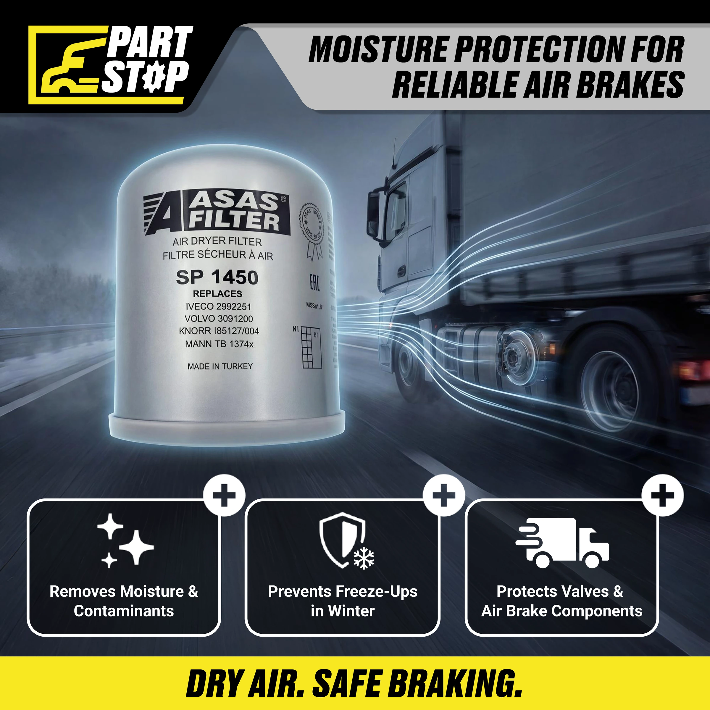 AD27750 Spin-On Air Dryer Cartridge Filter Fits Volvo/Kenworth — infographic