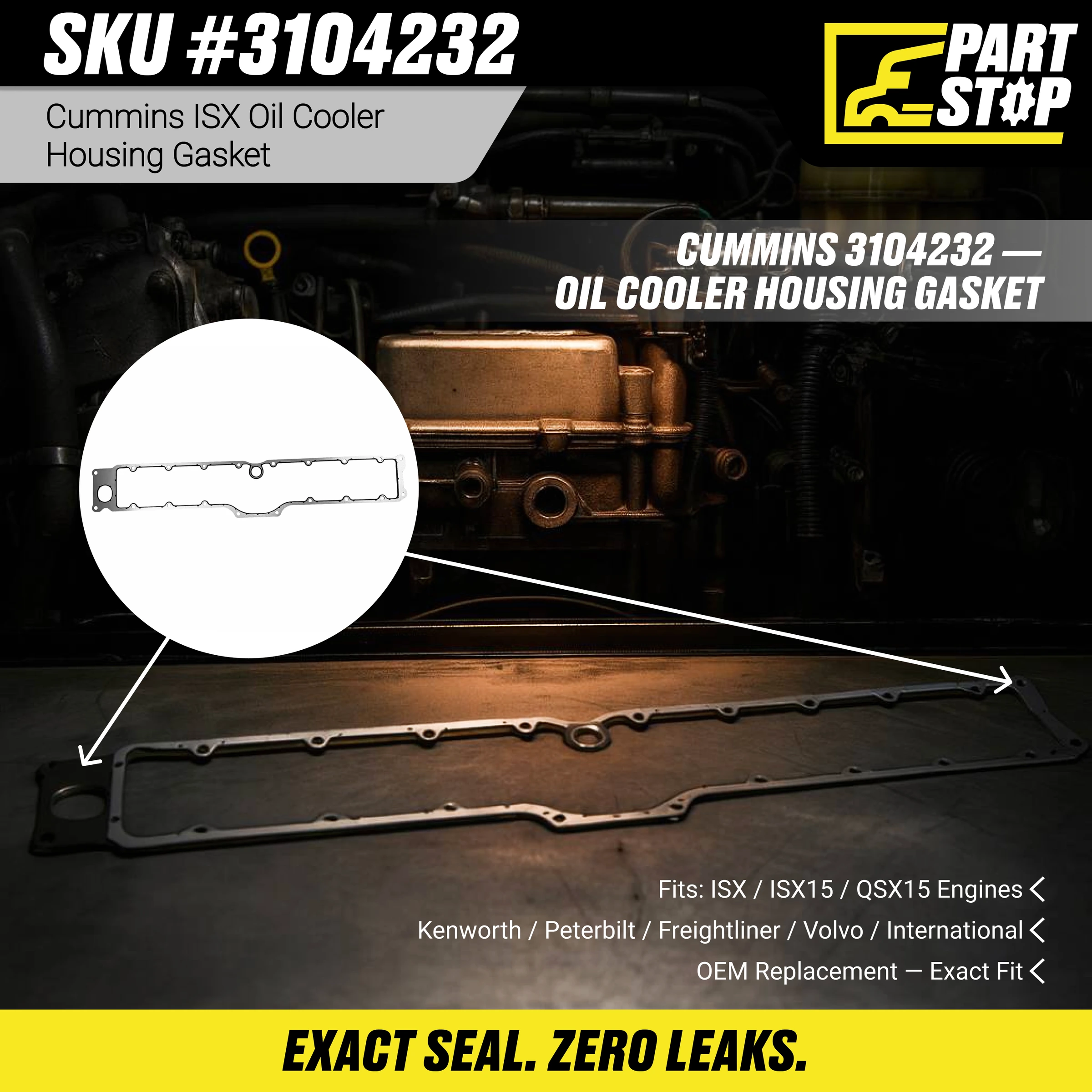 Oil Cooler Housing Gasket Fits Cummins ISX HQ , ISX & QSX Engines 3104232 — infographic