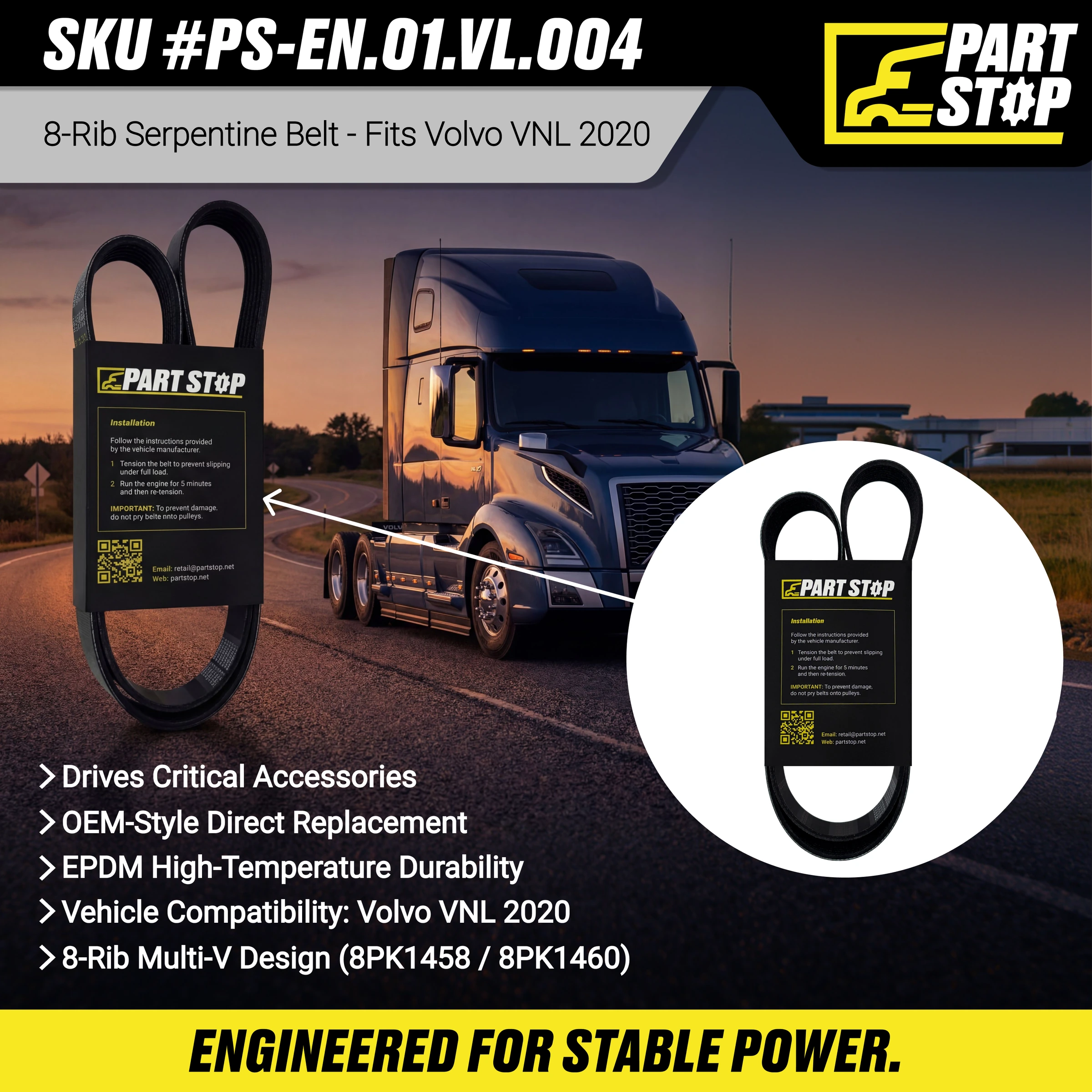 V Belt fits Cummins 01-27116-006, 3967026, 4080575, 815.4080575, 8PK1460, K080575 — infographic