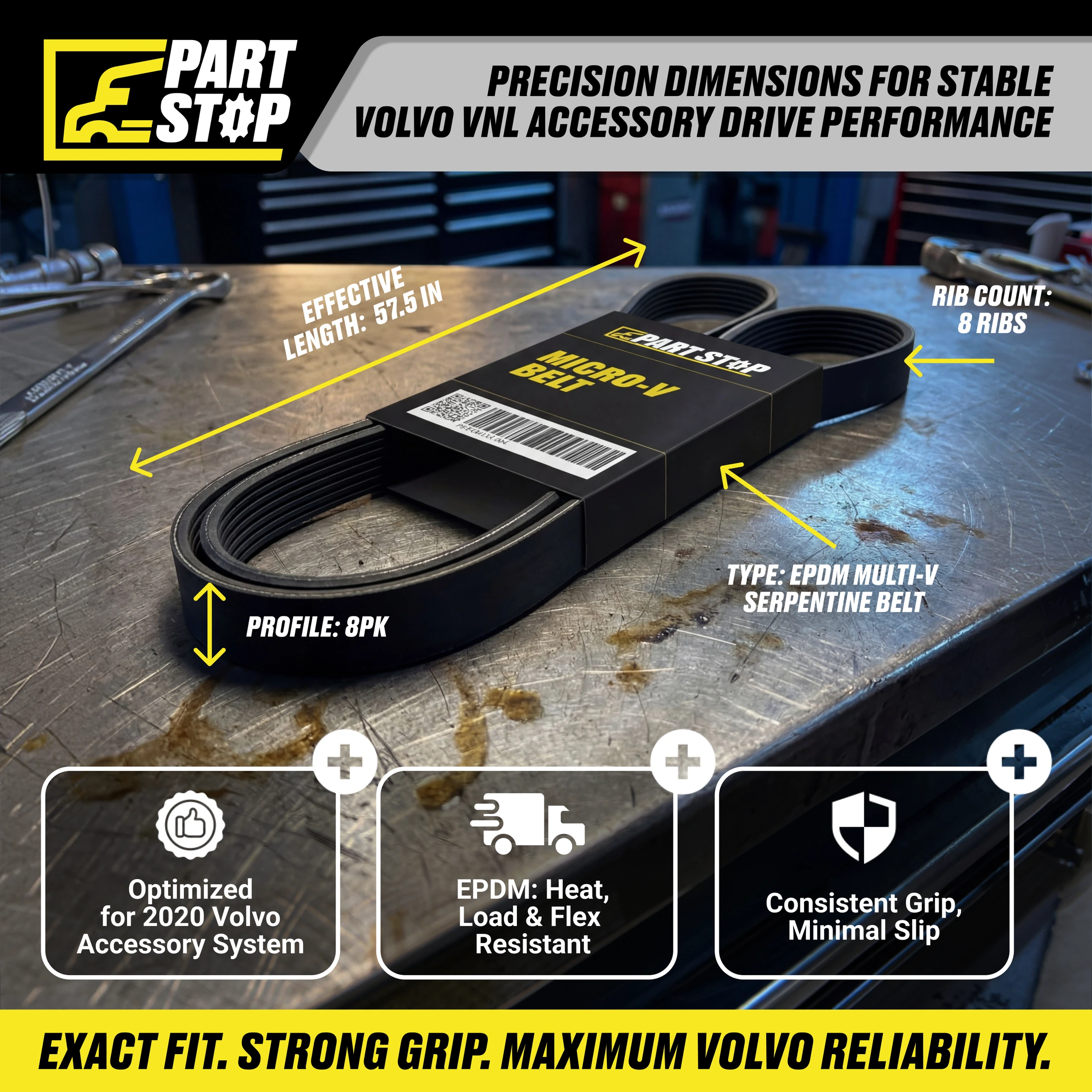 V Belt fits Cummins 01-27116-006, 3967026, 4080575, 815.4080575, 8PK1460, K080575 — infographic