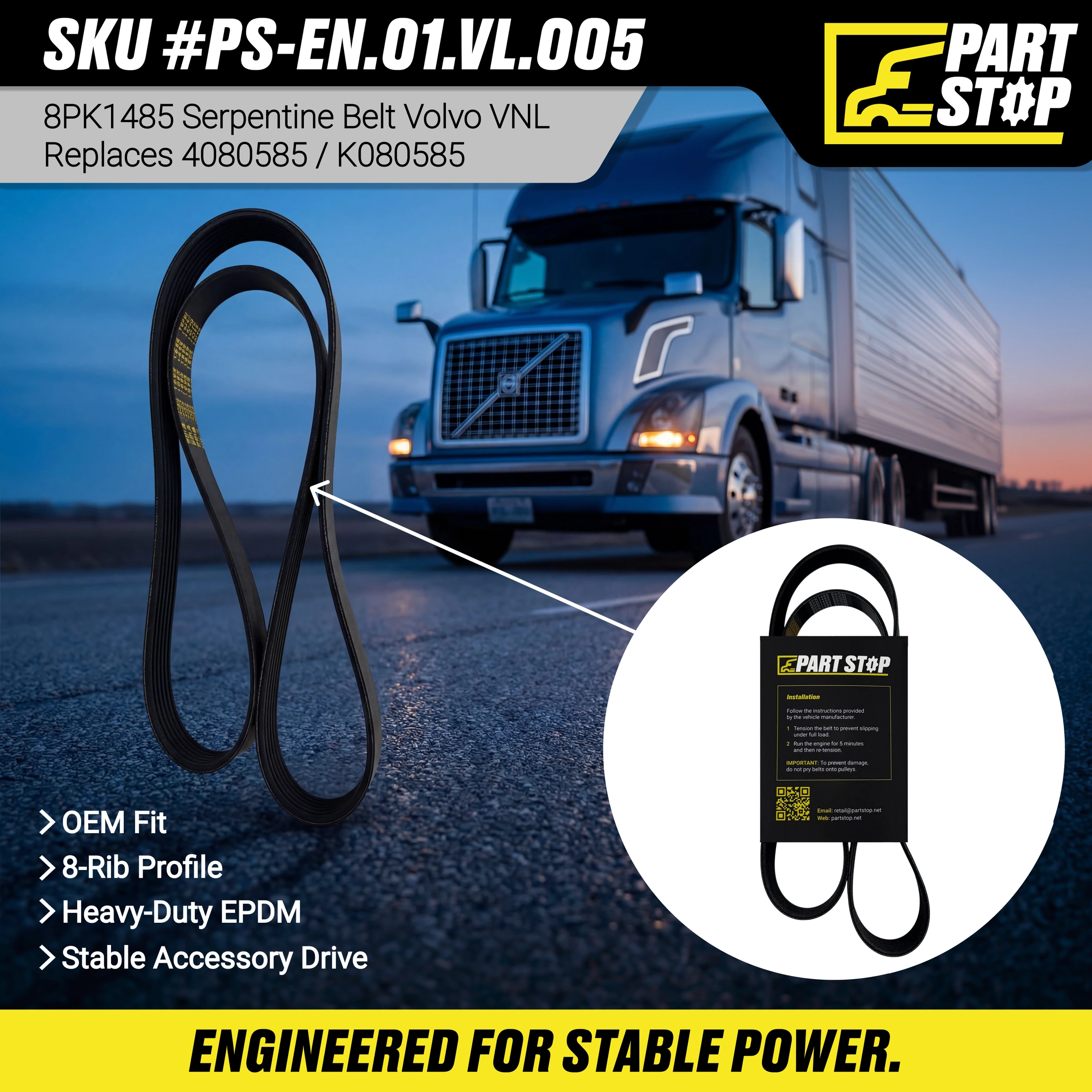 8PK1485 Serpentine Belt Fit Detroit  GT4080585, L4080585, 825.5080585, GAK080585 — infographic