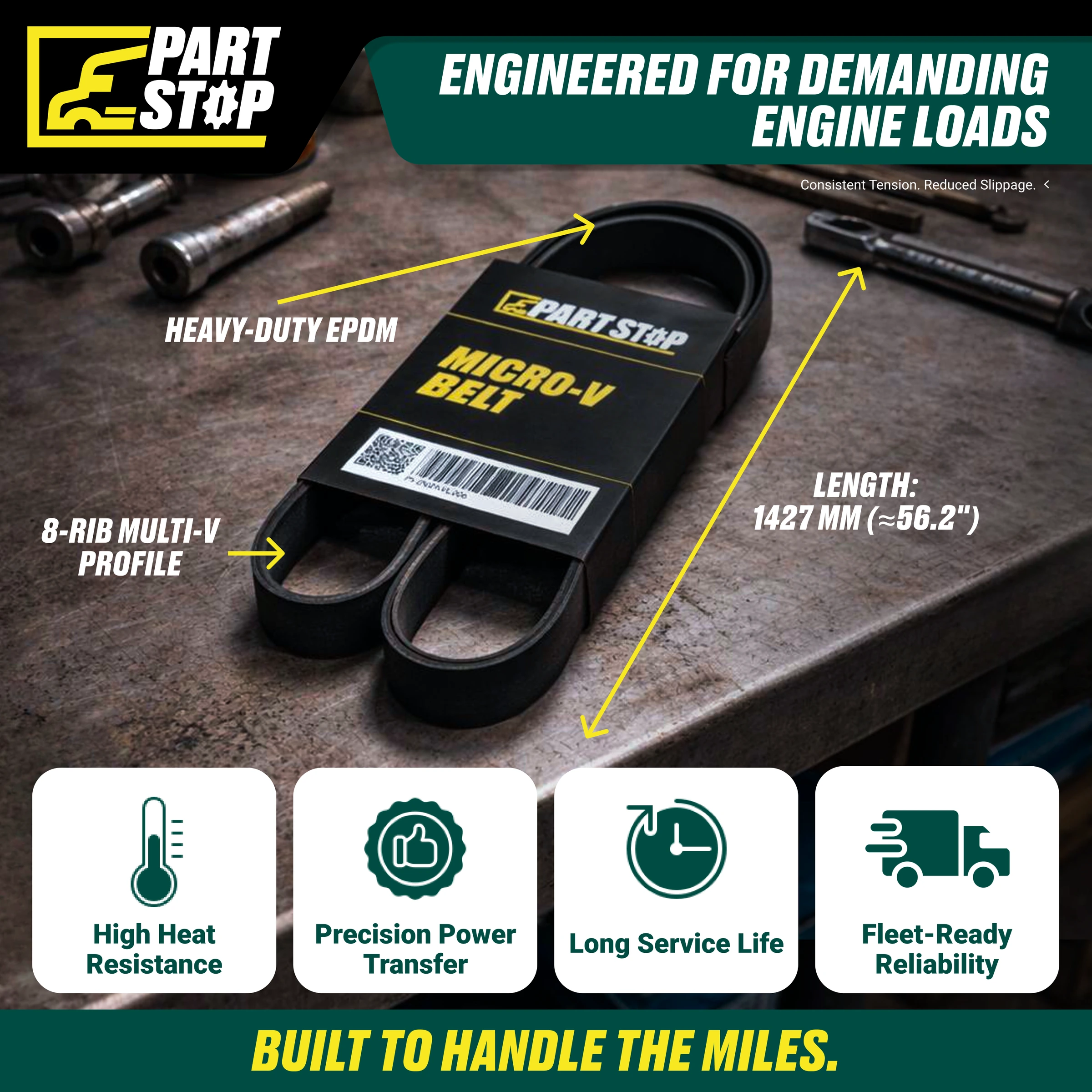 8PK1427 Serpentine Belt Fits Cummins , 3081619, 01-24587-004, 4080560 — infographic