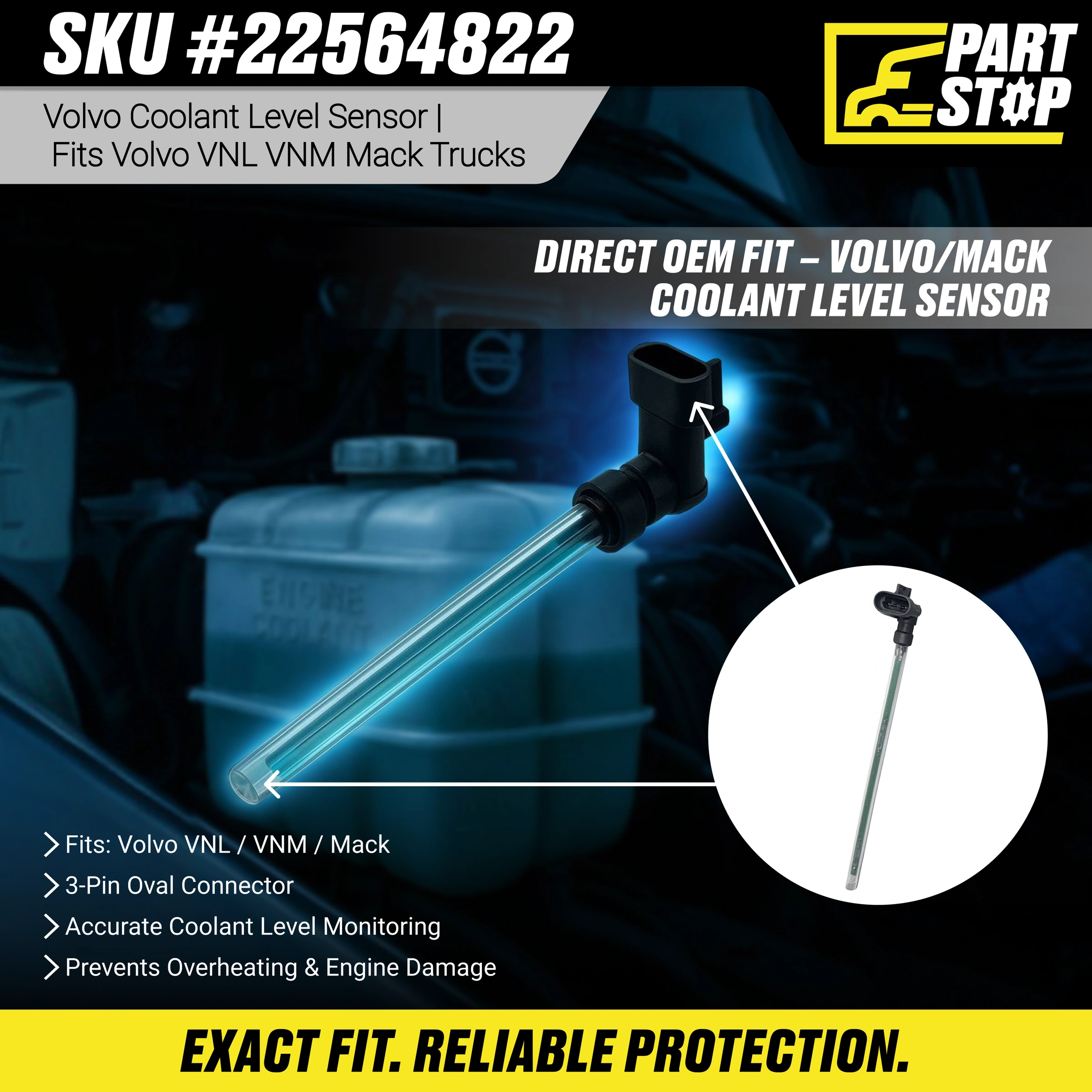 Coolant Level Sensor Fits Volvo VN VNM Fits Mack 577.96504S — infographic