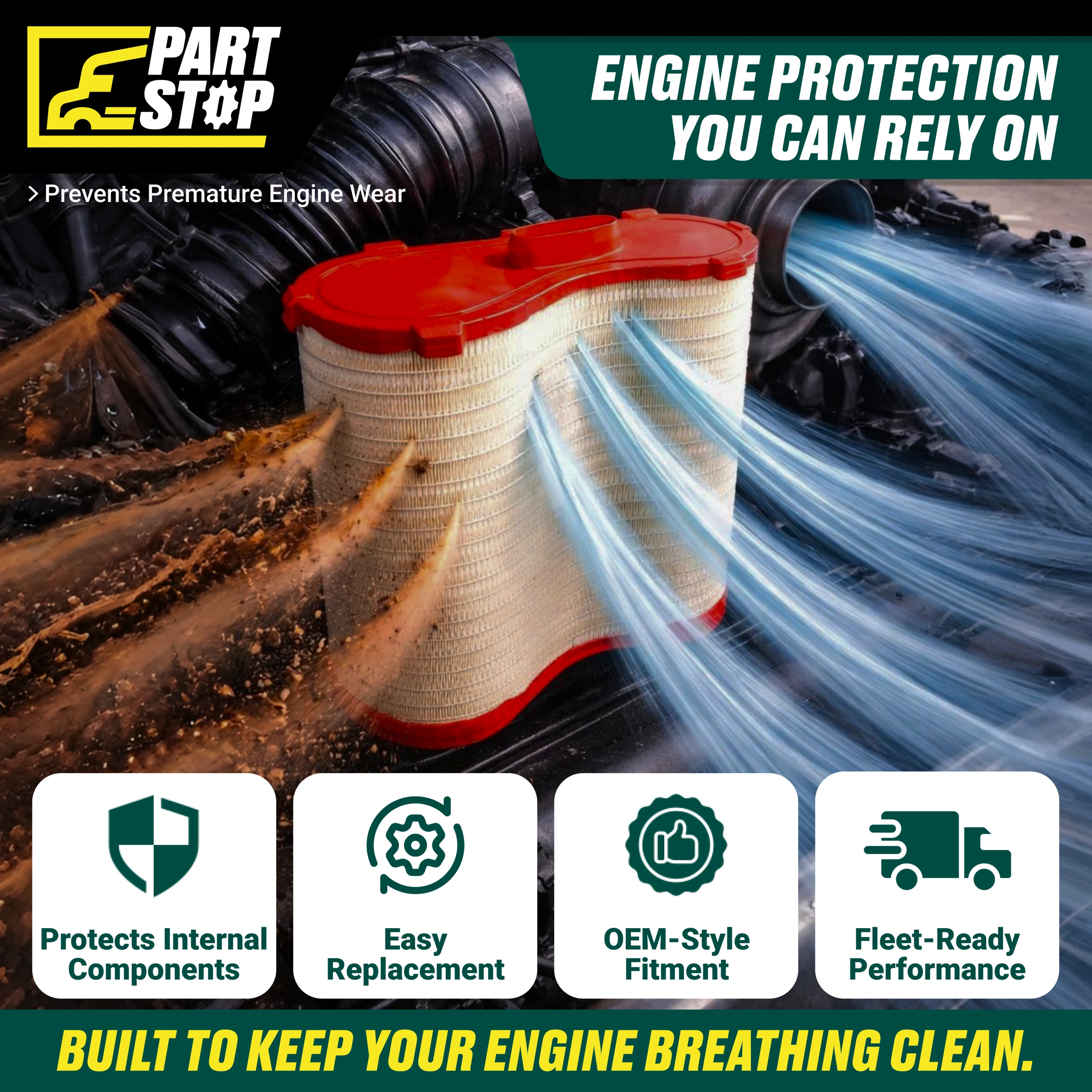 Engine Air Filter Primary Fits Volvo DD13 DD15 Fits Mack 23883251 — infographic