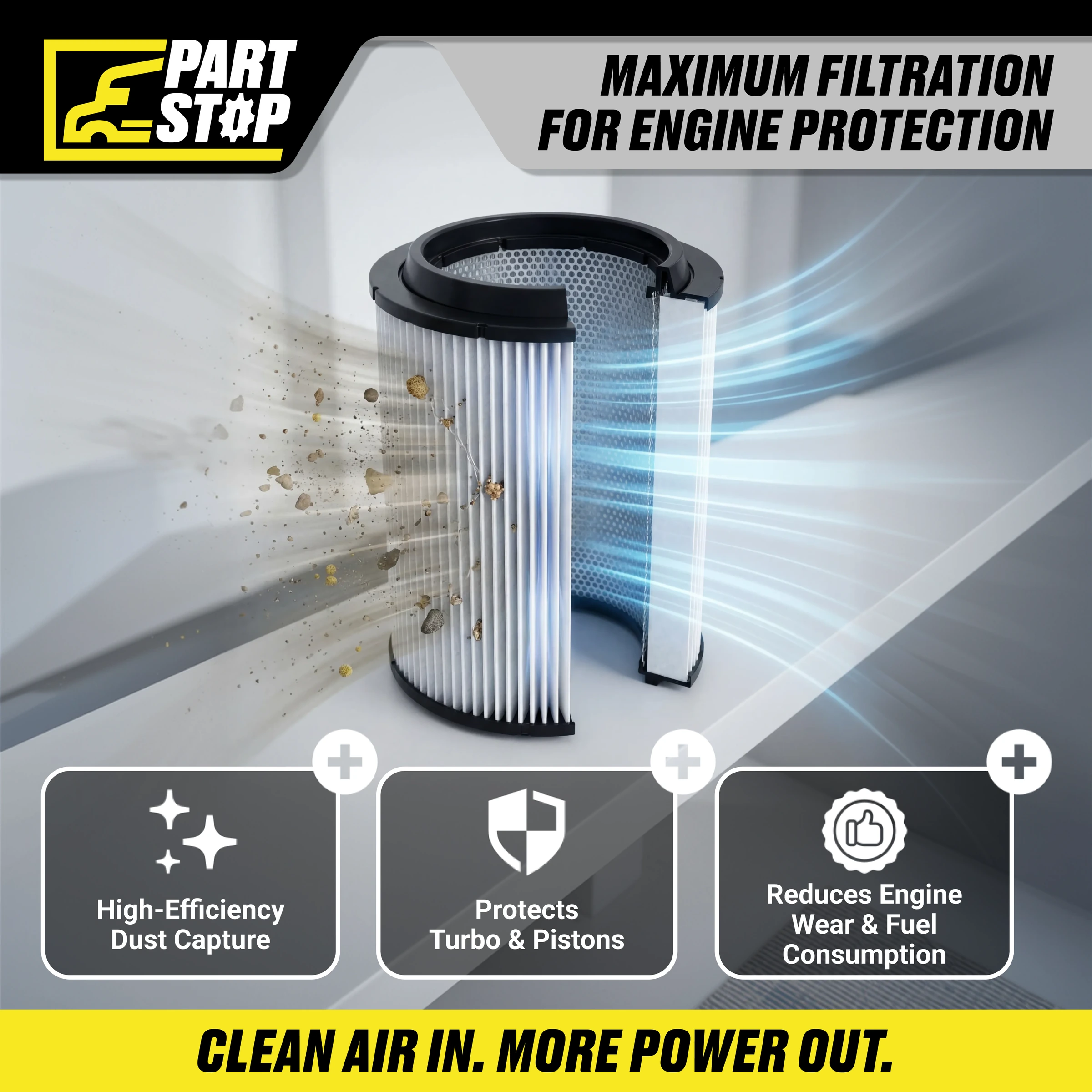 Engine Air Filter Fit Volvo VNL, VN, VNM Replace 20411815, RS4642, AF26163M — infographic
