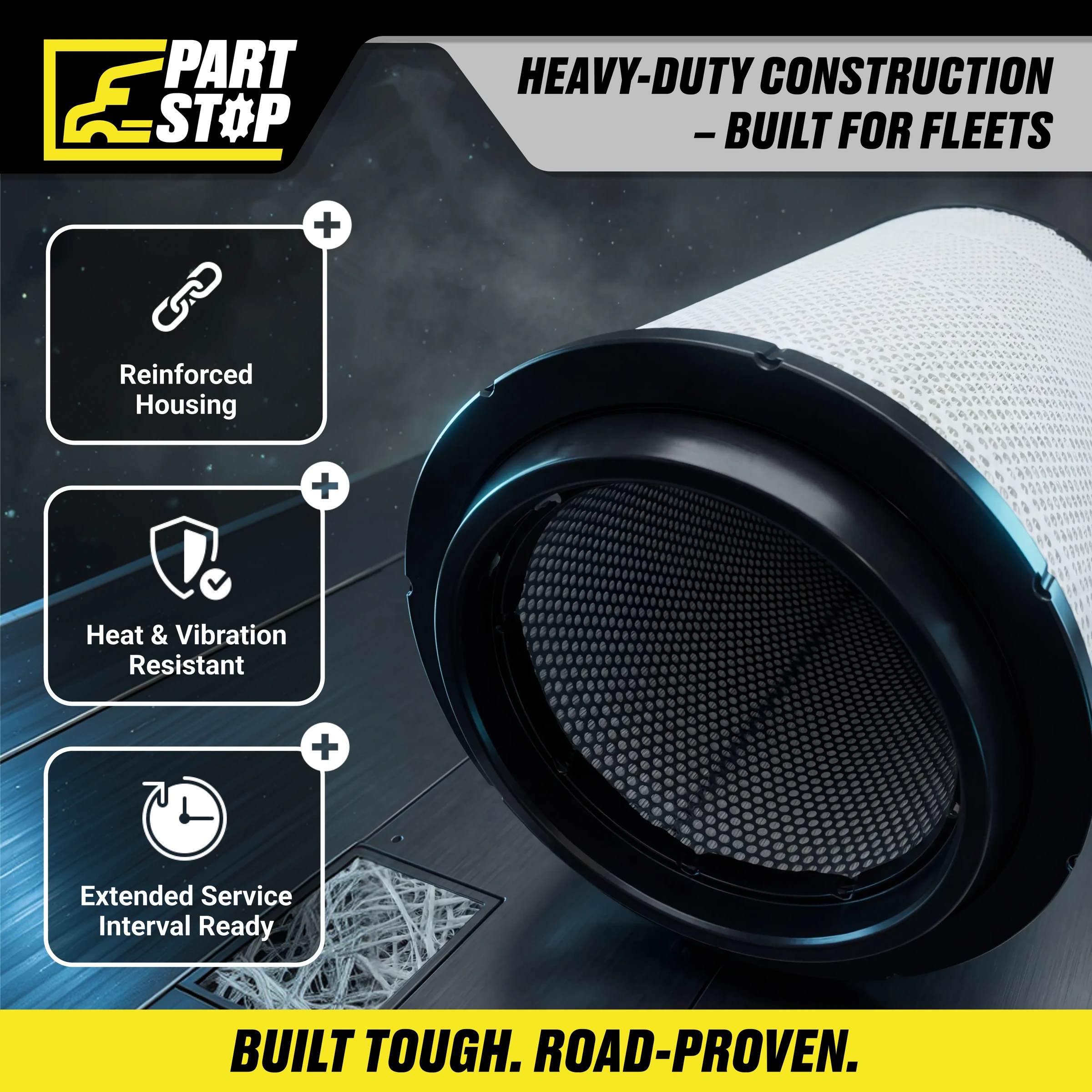 Engine Air Filter Fit Volvo VNL, VN, VNM Replace 20411815, RS4642, AF26163M — infographic