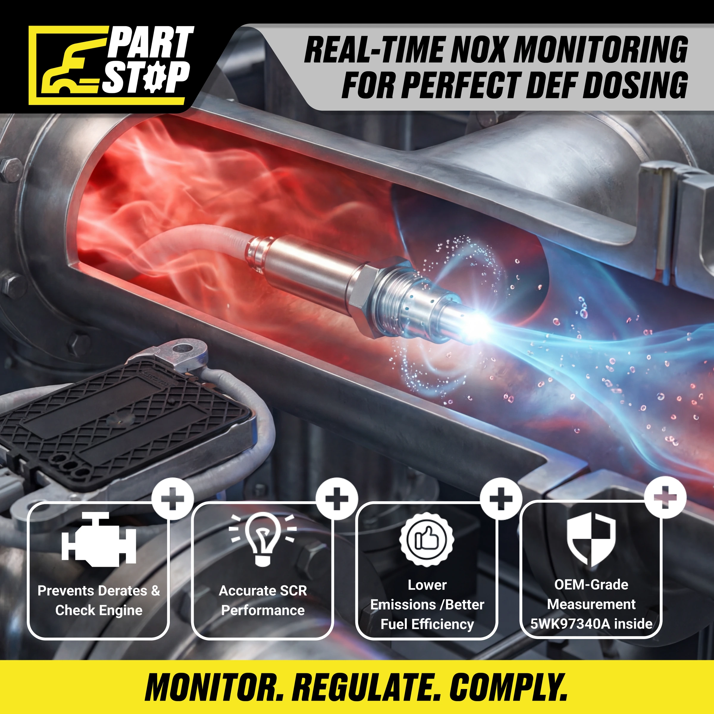 NOx Sensor fits Detroit Diesel DD13 DD15 A0101538128 5WK97403 12V — infographic