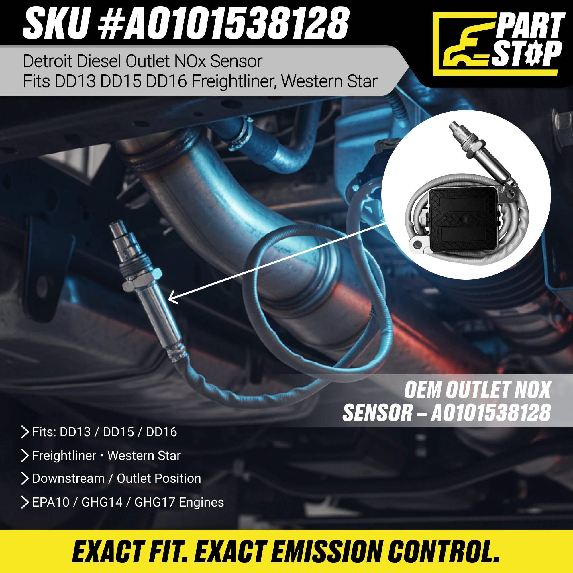 A0101538128ASAS NOx Sensor Freightliner Western Star A0101538128 RA0101538128 — infographic