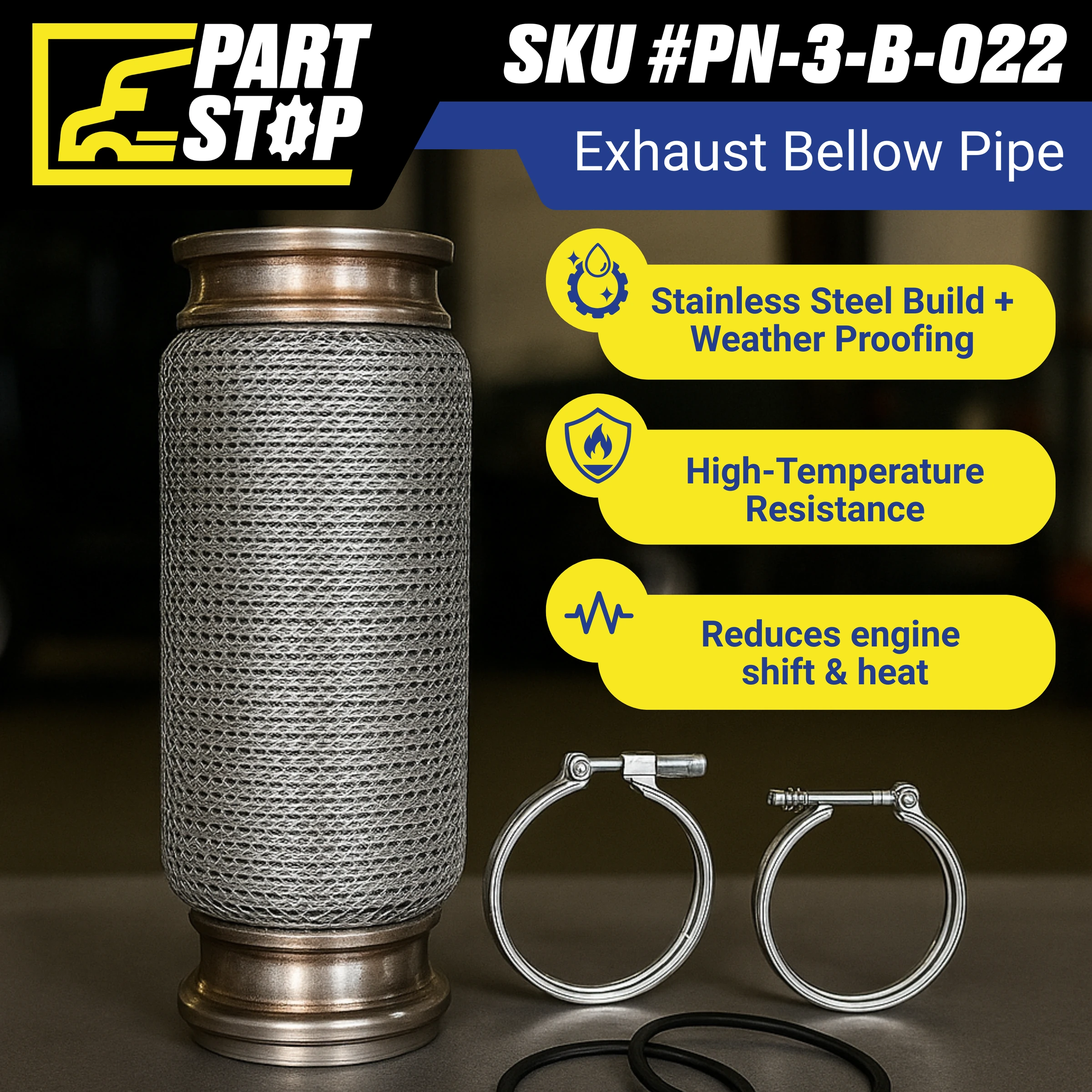 21959395  Stainless Exhaust Flex Pipe Fits Freightliner Cascadia DD15 21428536 — infographic