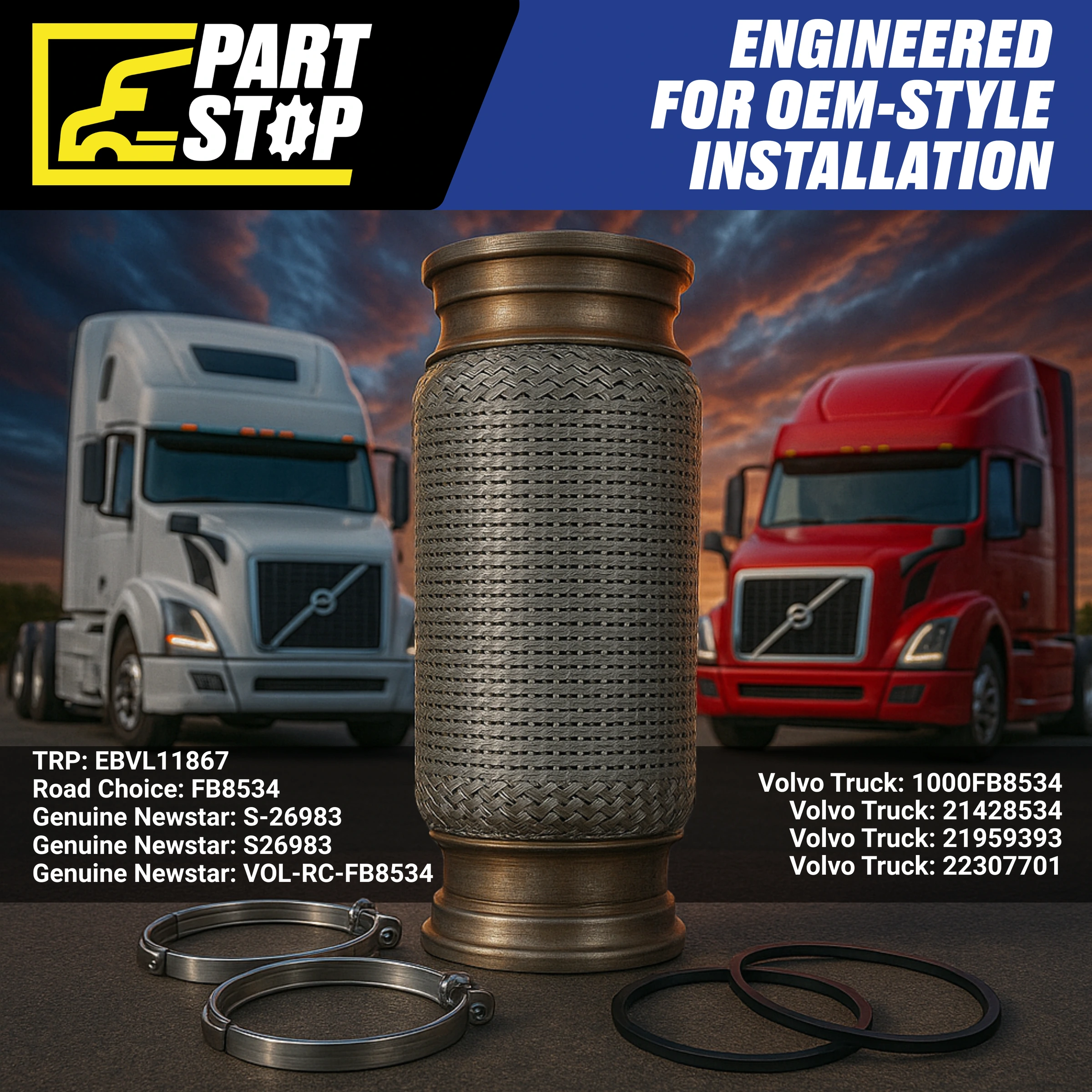 21959395  Stainless Exhaust Flex Pipe Fits Freightliner Cascadia DD15 21428536 — infographic