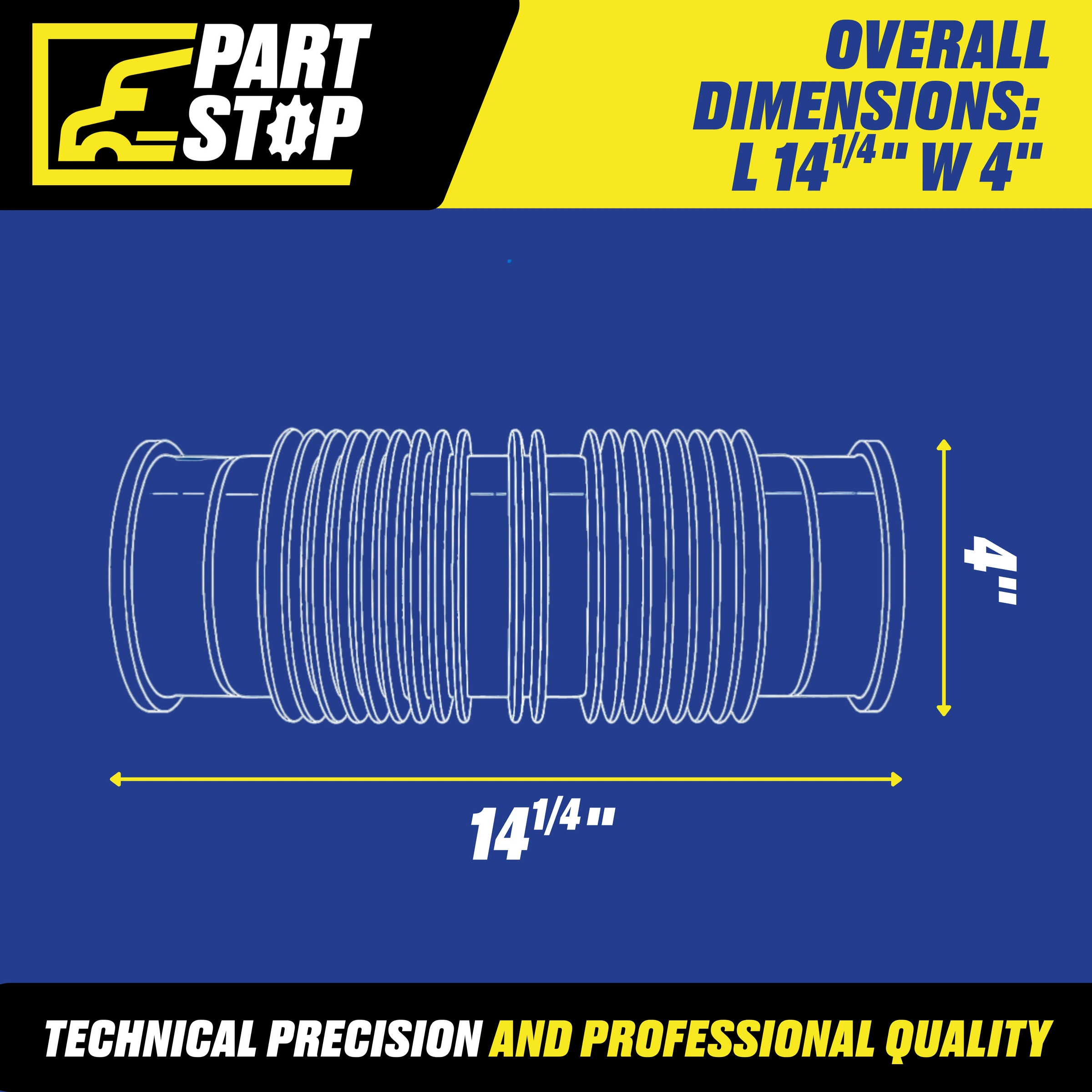 A042857800 4"–5" Stainless Steel Exhaust Bellows Flex Pipe, A04-28522-000 — infographic
