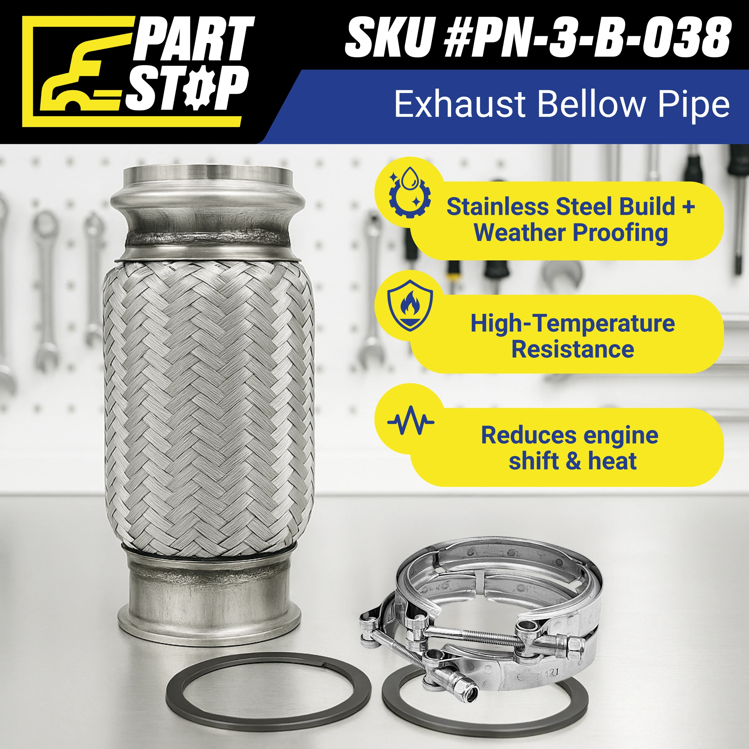 21533396 Exhaust Flex Pipe 4"-5" Aftermarket Stainless Steel — infographic