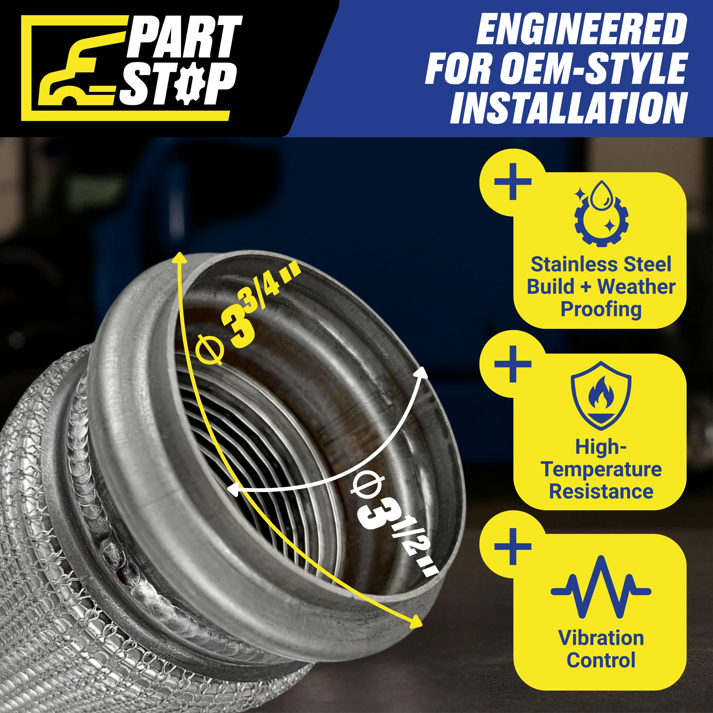 15.5" Exhaust Flex Pipe Fits Freightliner Cascadia M663541 M664111, 820.B59541P — infographic