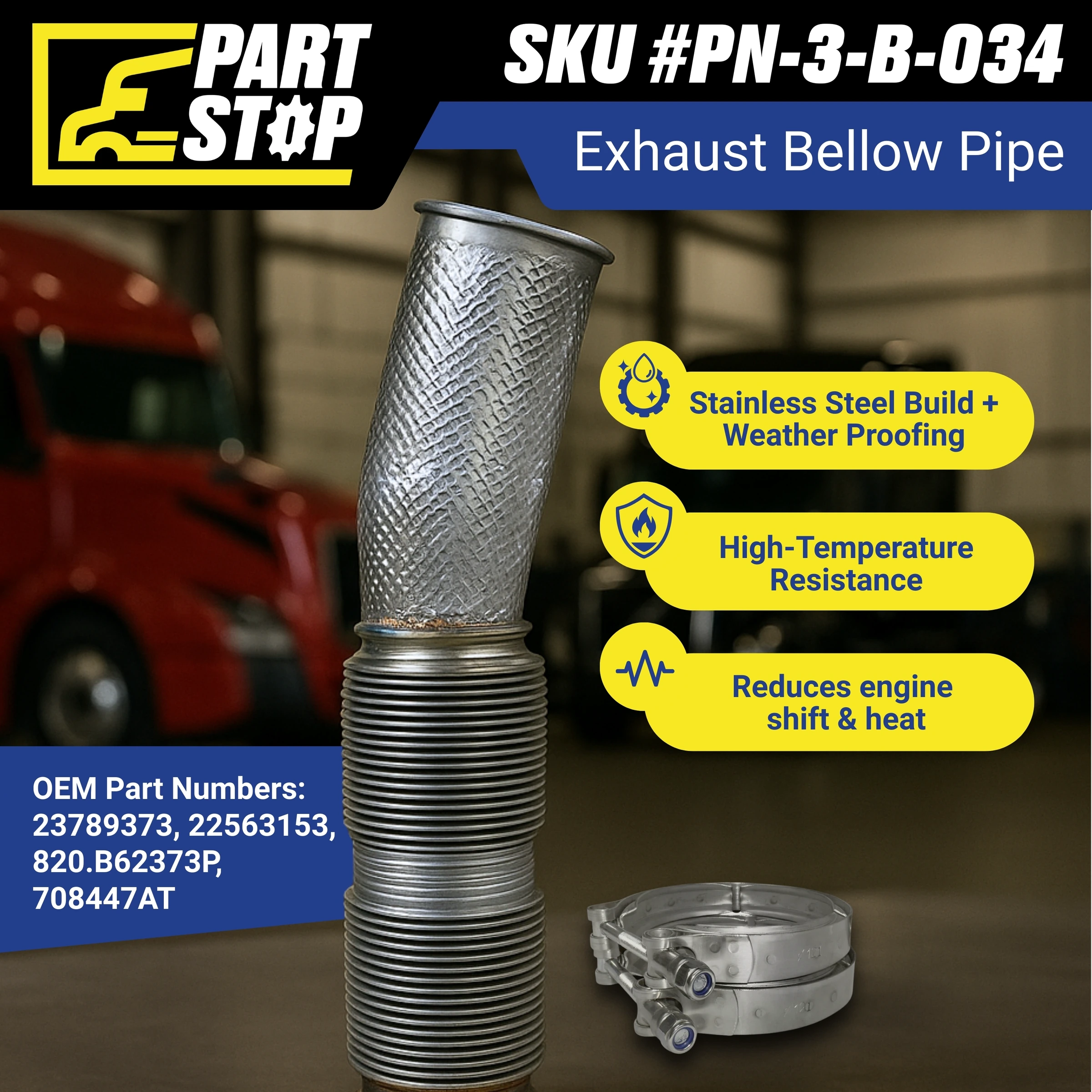 23789373  27" Exhaust Bellows Flex Pipe Heavy-Duty Universal | — infographic