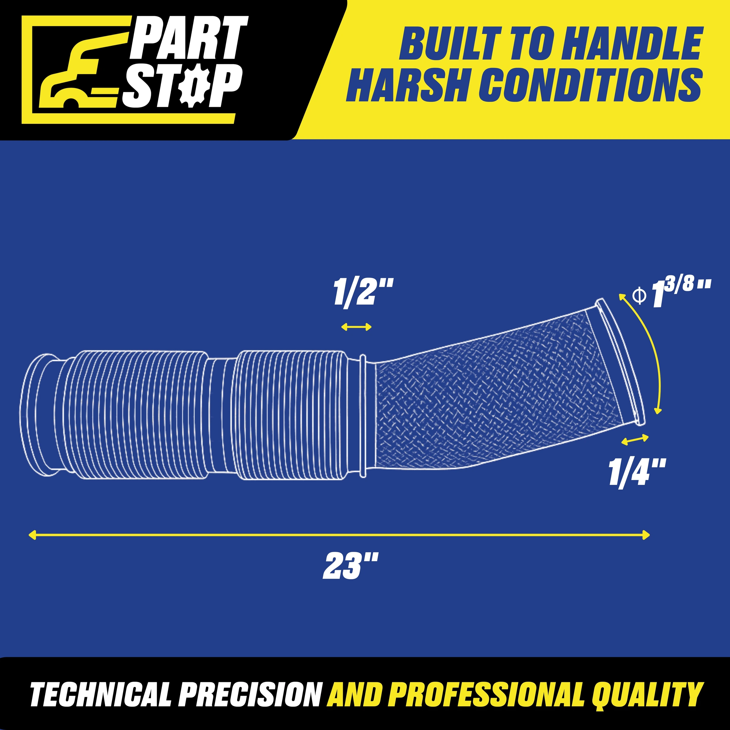 23789373  27" Exhaust Bellows Flex Pipe Heavy-Duty Universal | — infographic