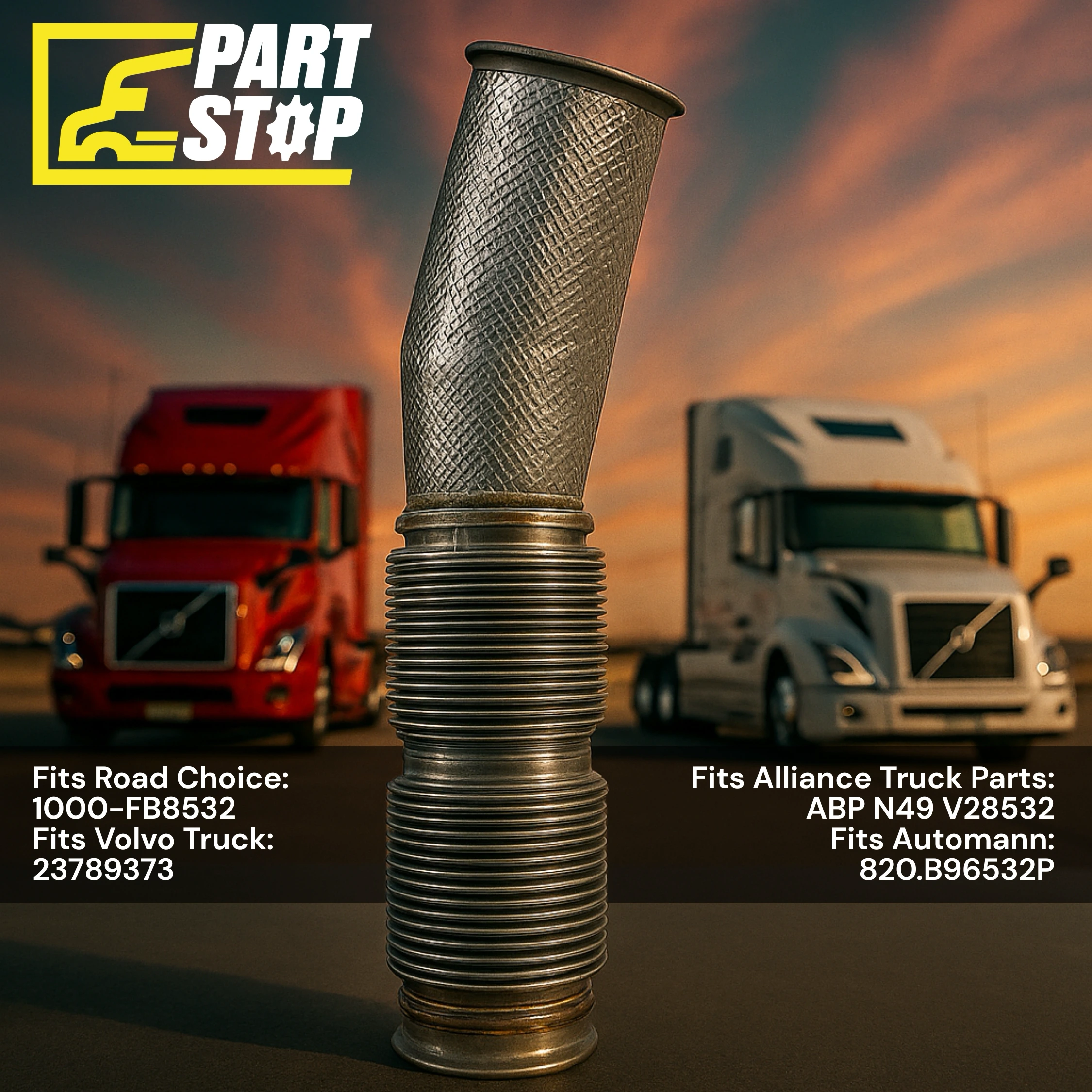 23789373  27" Exhaust Bellows Flex Pipe Heavy-Duty Universal | — infographic