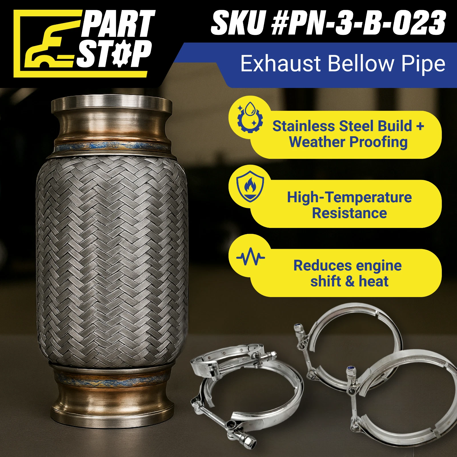 16" Exhaust Bellows Flex Pipe Kit  M66-7091-0320 6746021 820B75320P EPBP11861 — infographic