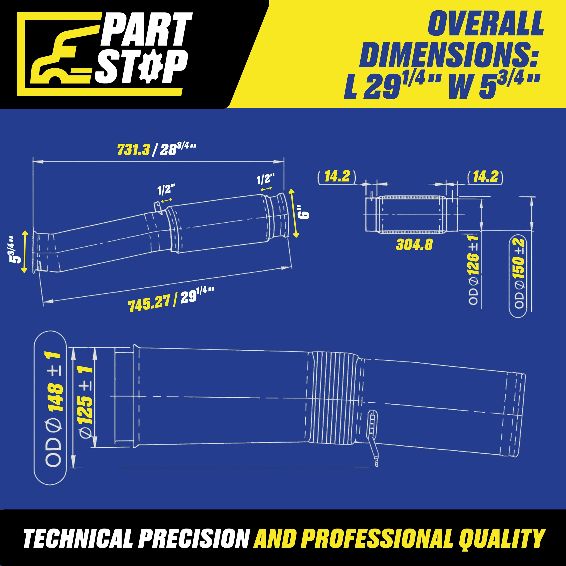 A04-30008-000 5" Exhaust Bellows Flex Pipe 30008 Fits universal A0430008000 — infographic