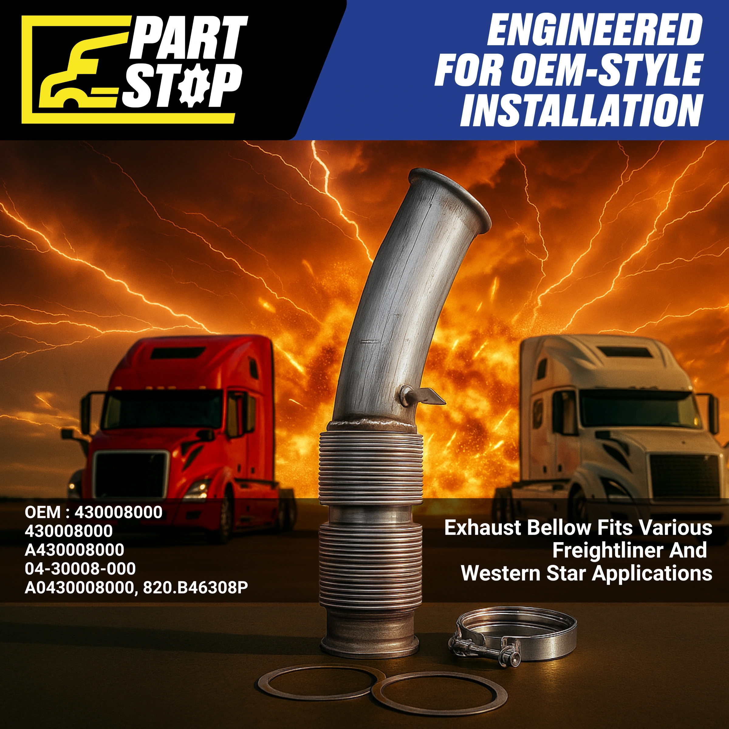 A04-30008-000 5" Exhaust Bellows Flex Pipe 30008 Fits universal A0430008000 — infographic
