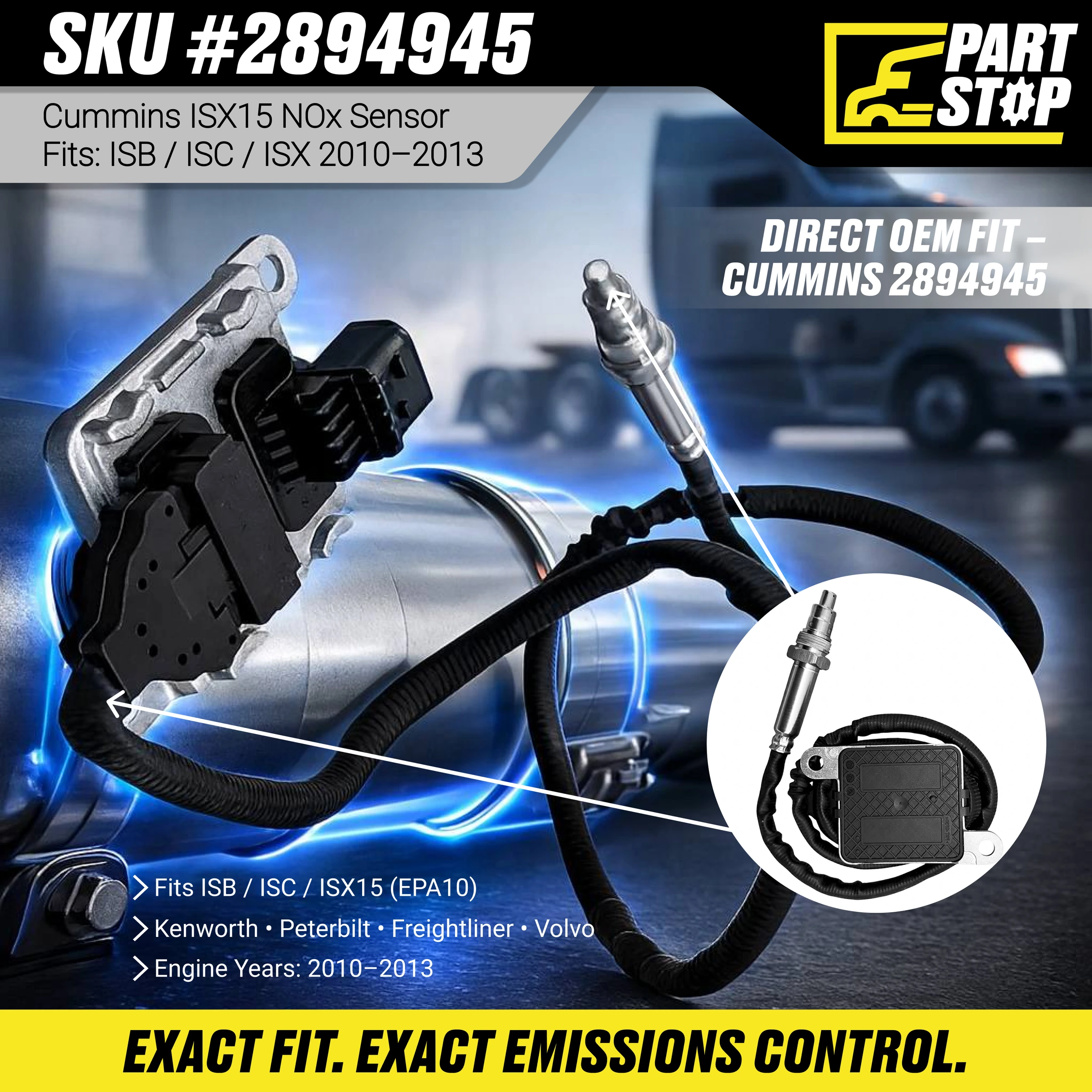 2894945 NOx Sensor Fits Cummins ISX15 ISX Fits Kenworth Peterbilt — infographic