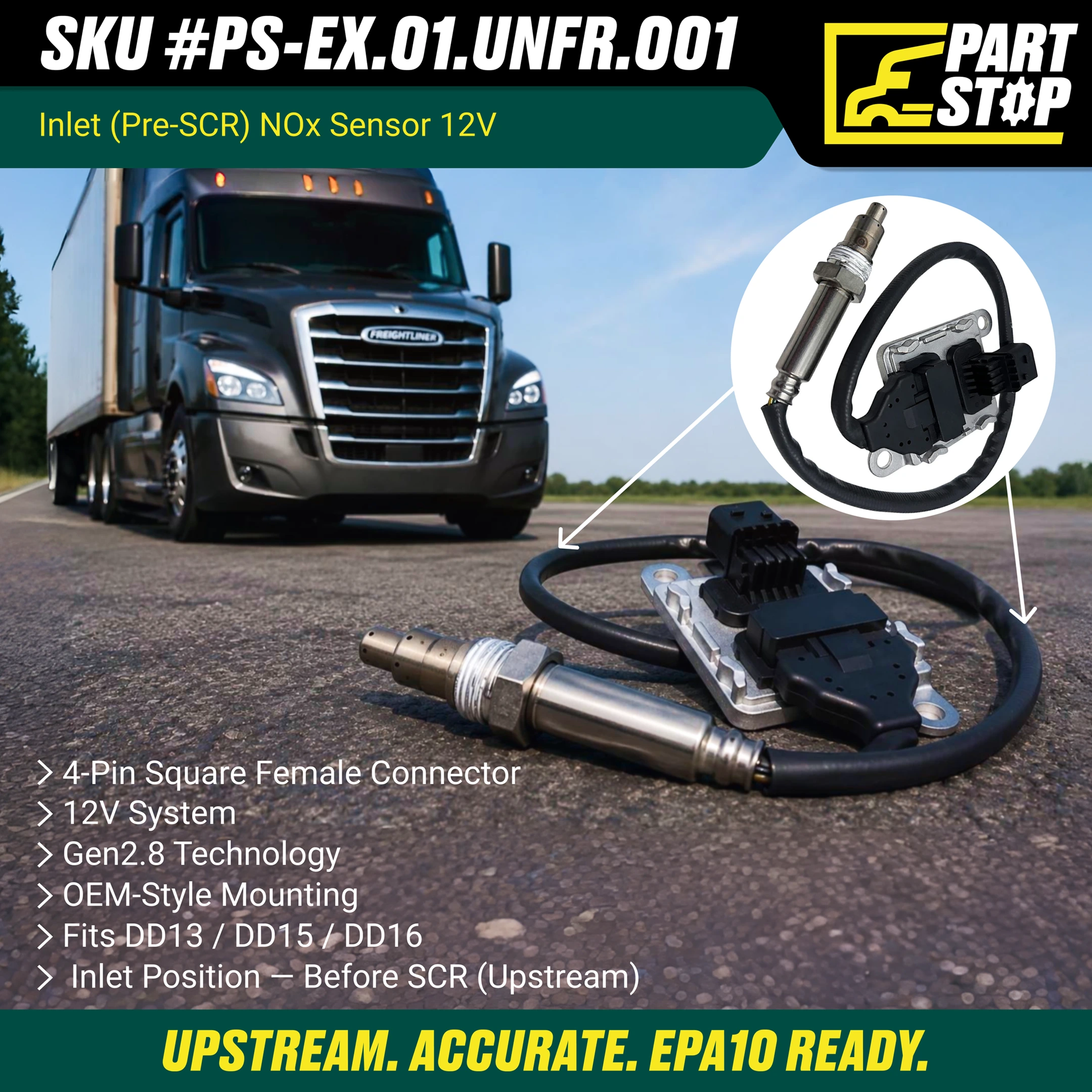 DETROIT DIESEL  Inlet NOx Sensor 12V 4-Pin DD13 DD15 DD16 A0101531928 — infographic