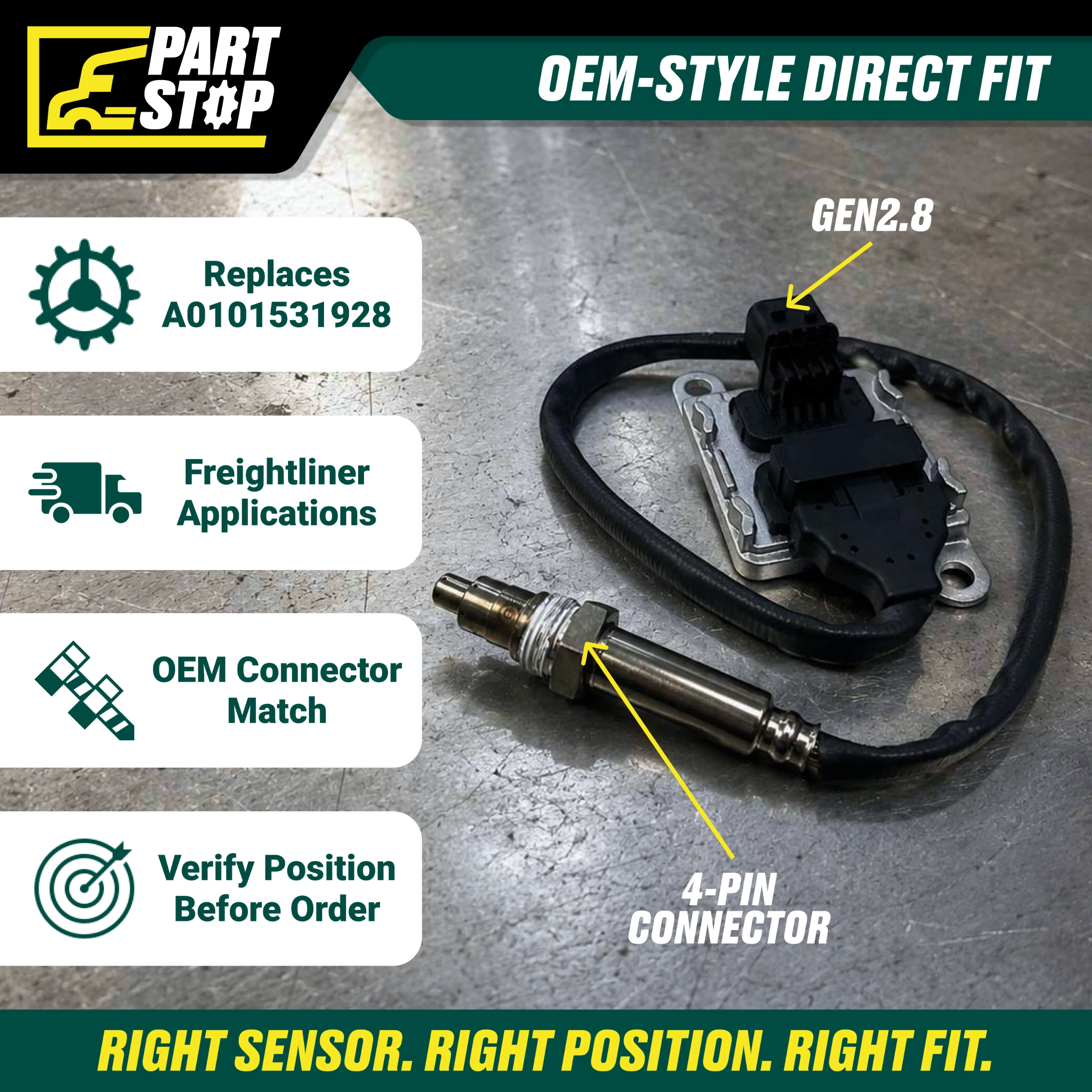 DETROIT DIESEL  Inlet NOx Sensor 12V 4-Pin DD13 DD15 DD16 A0101531928 — infographic