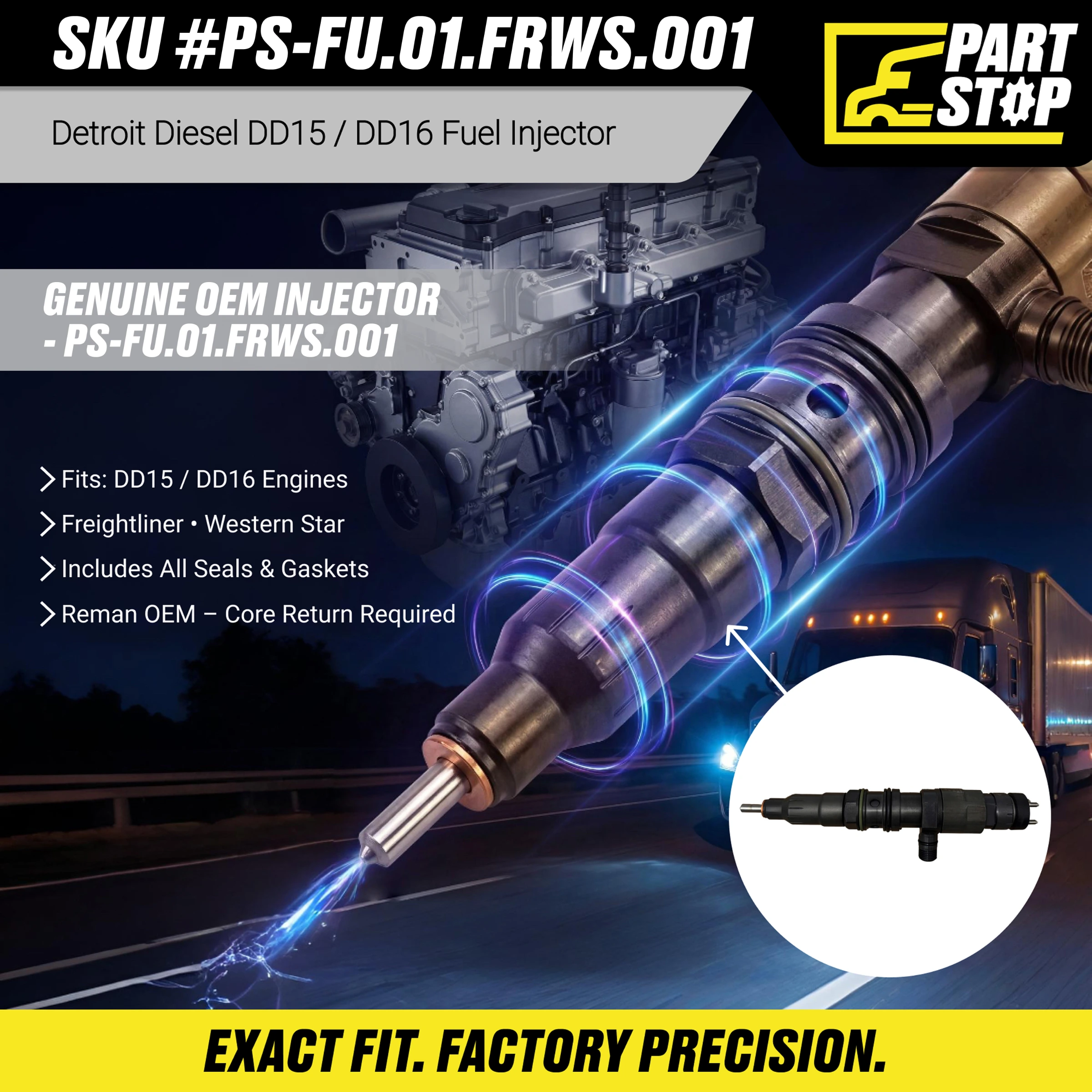 RA4600701387 Fuel Injector Fits DD15 DD16 Fits Freightliner Western Star — infographic