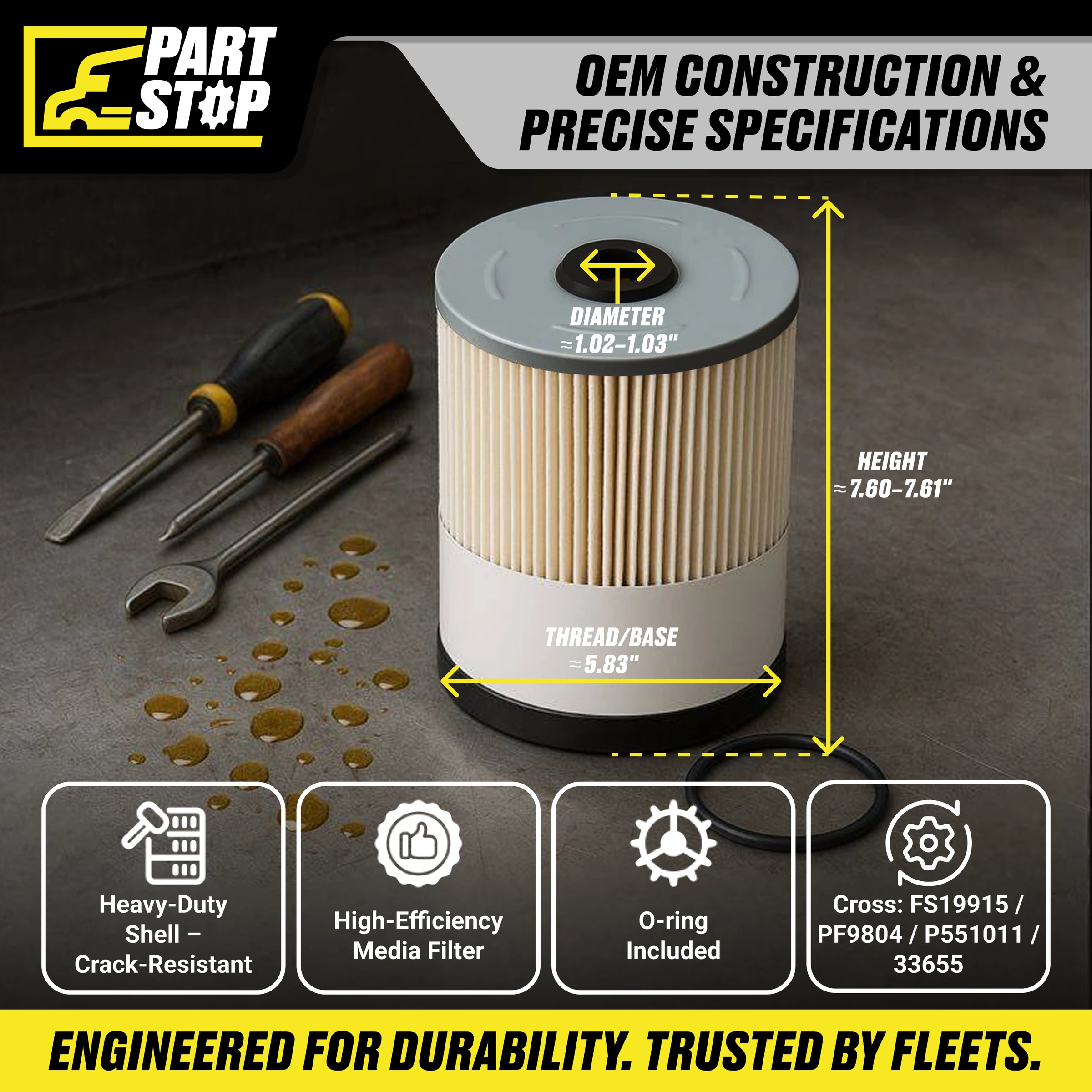 P550854 A0000903651 Fuel Filter Fits Detroit Diesel , FS19915, PF9804 , P551011 — infographic