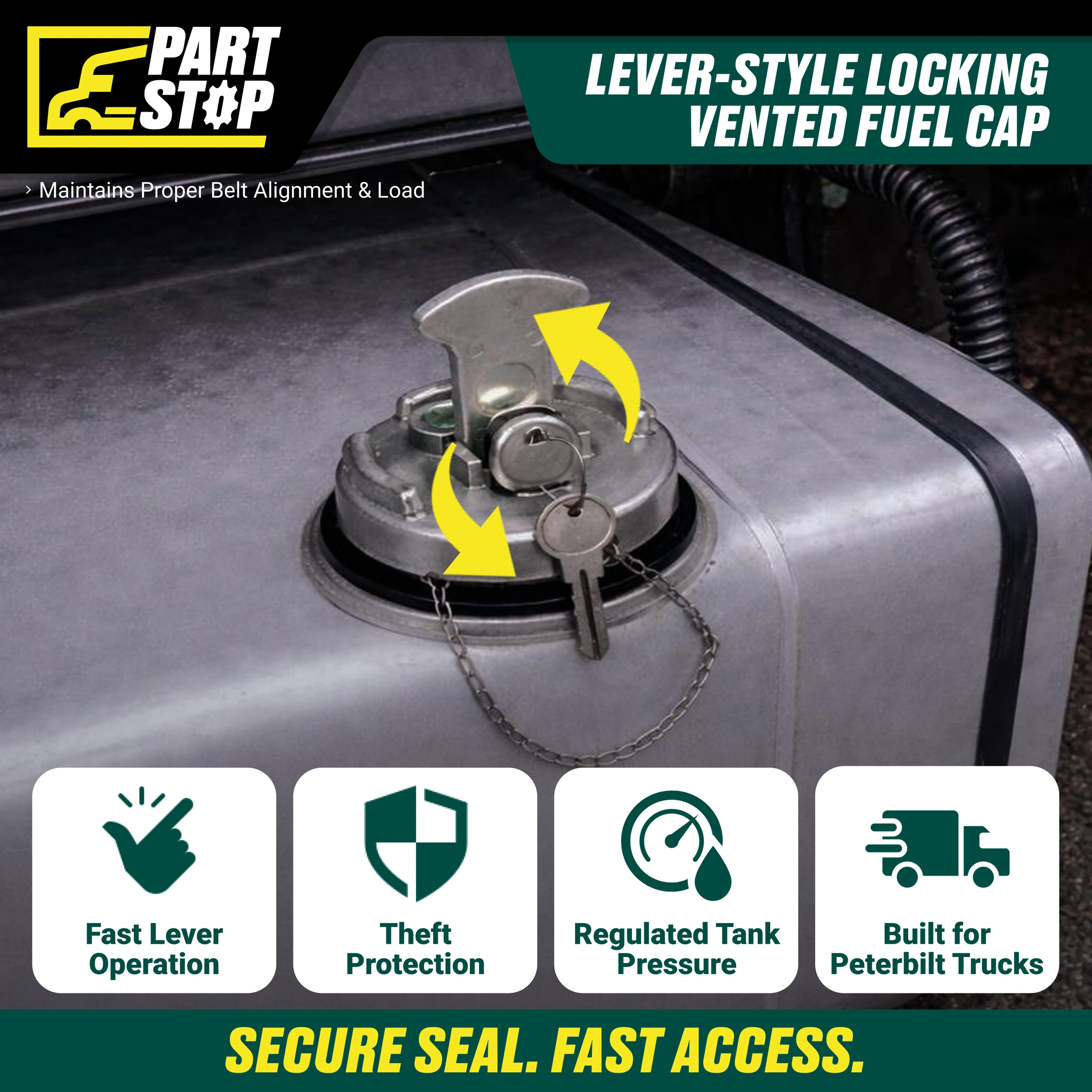11-04859-200  Fuel Cap Lever Lock 4" Fits Peterbilt etc , 572.1015, 572.1015KA — infographic
