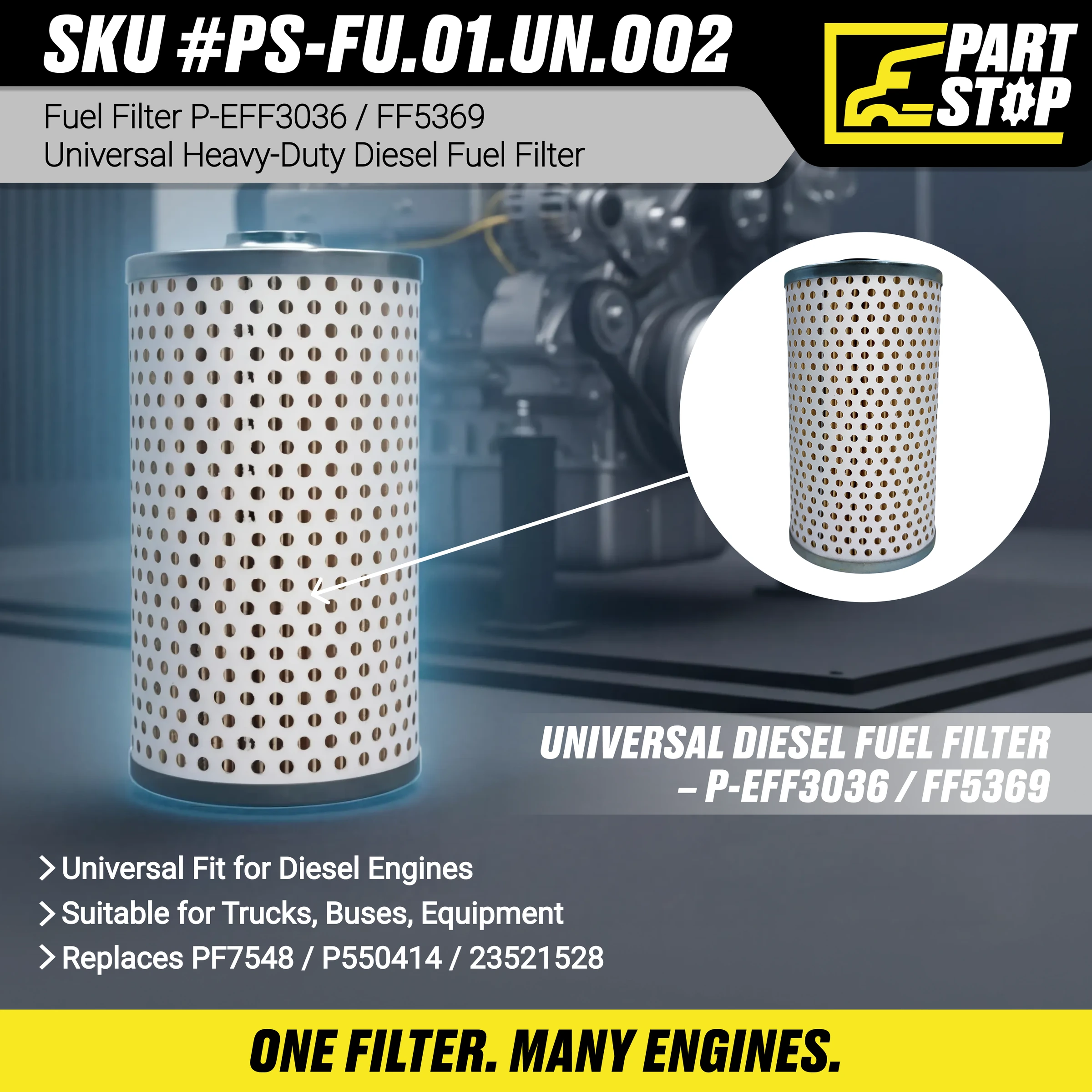 Fuel Filter for Heavy-Duty Diesel Engines , P550463 , 205278 , FF5369, FF5369 — infographic