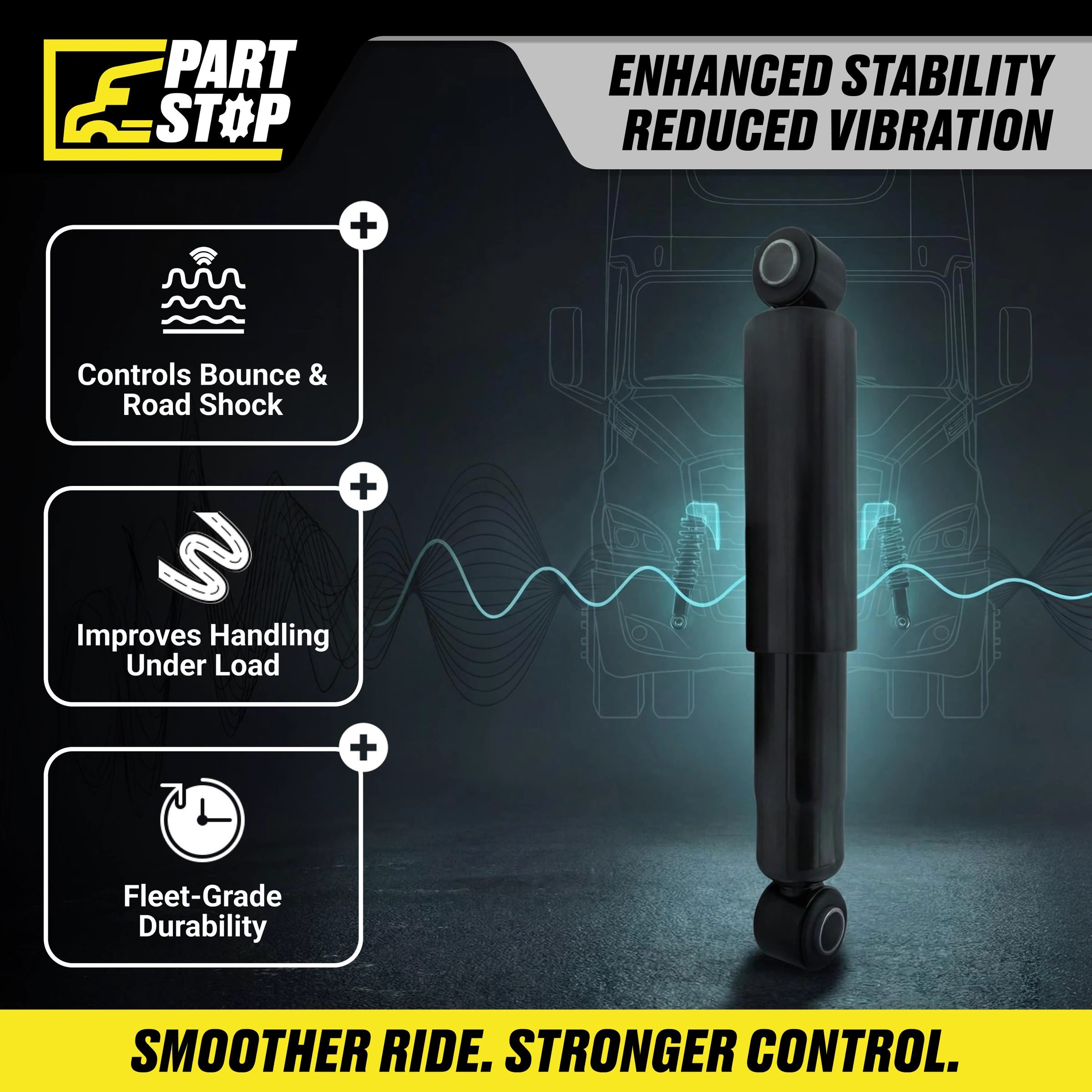 10-14339-000 Shock Absorber Fits Freightliner 2014-2024 Heavy-Duty Suspension — infographic