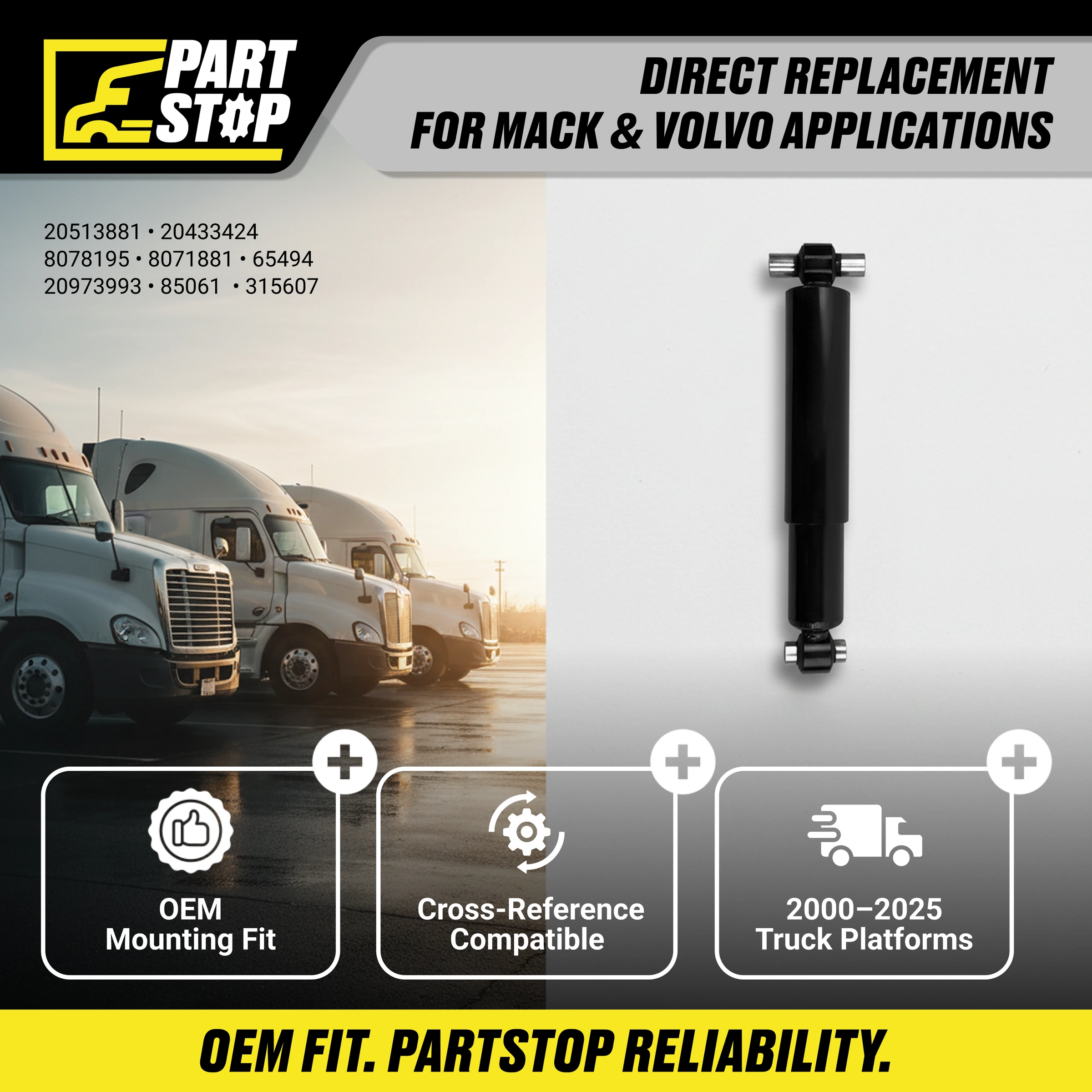 65494 Shock Absorber fits Mack Volvo Heavy-Duty Suspension P — 2-Pack — infographic 3