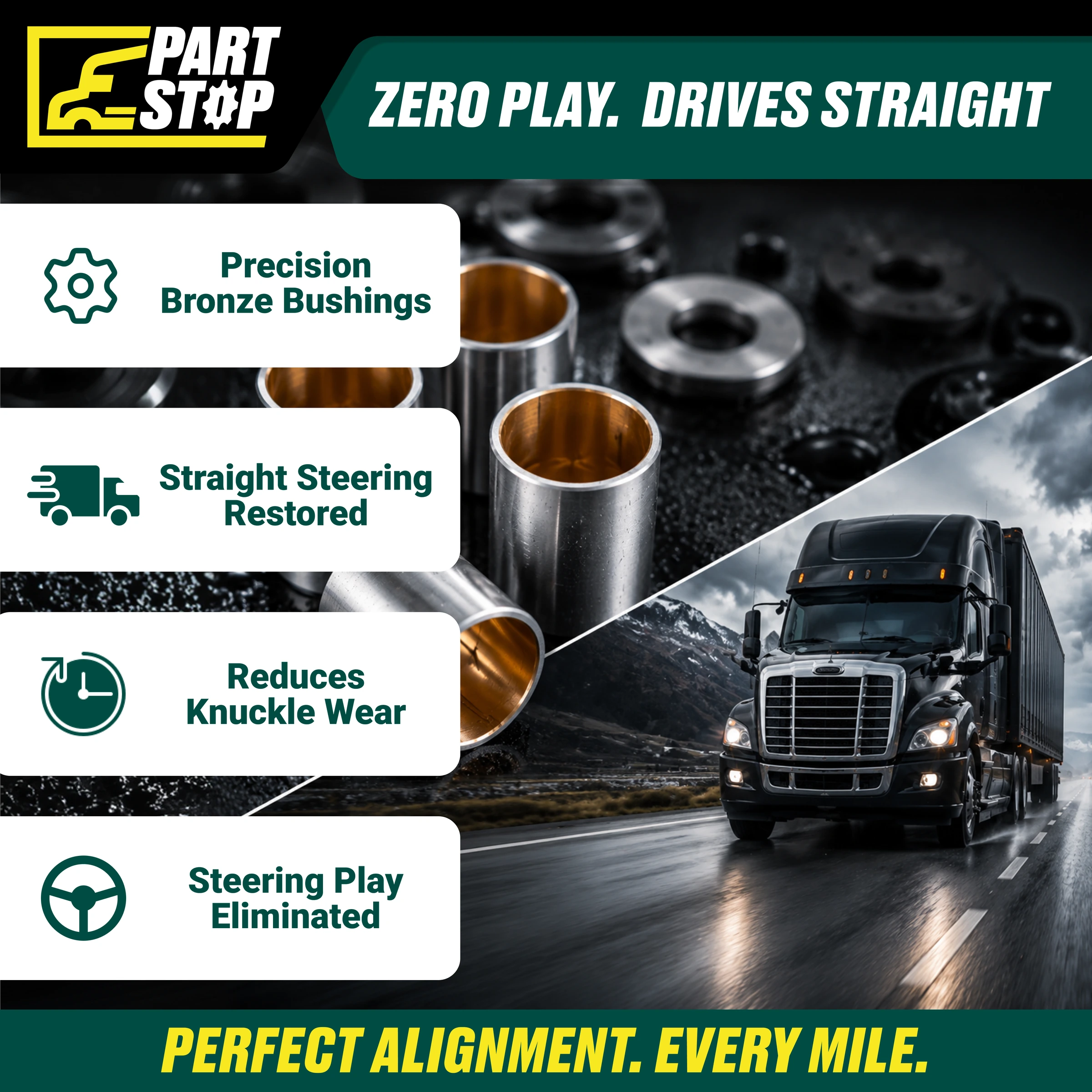King Pin Kit for Ford Axle Meritor Bronze Ream 6.969" Length , R200062 — infographic