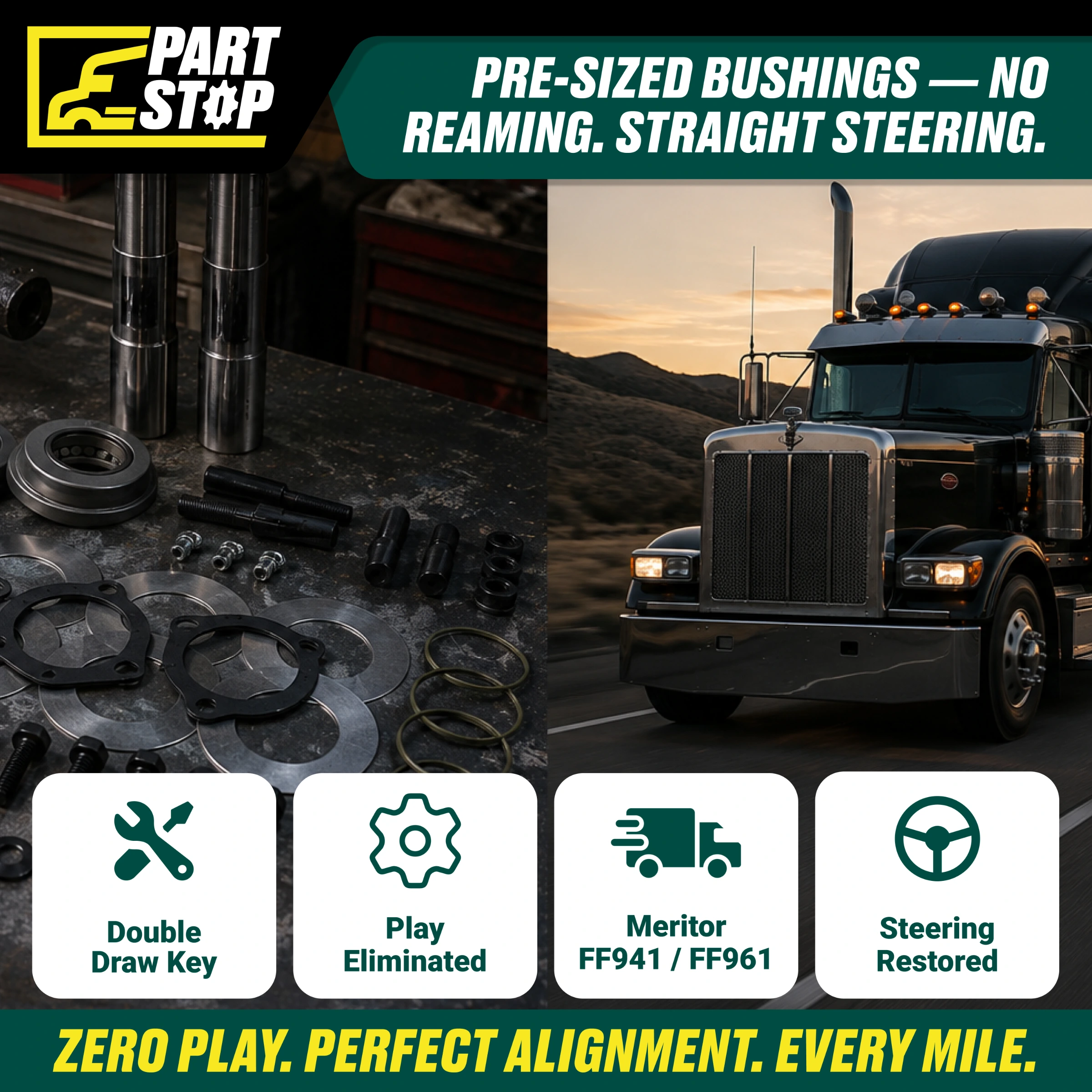 King Pin Kit for Front Axle fits Volvo FF941 FF961 Front Axle 70.961.12 1115275S1 , R203031 — infographic