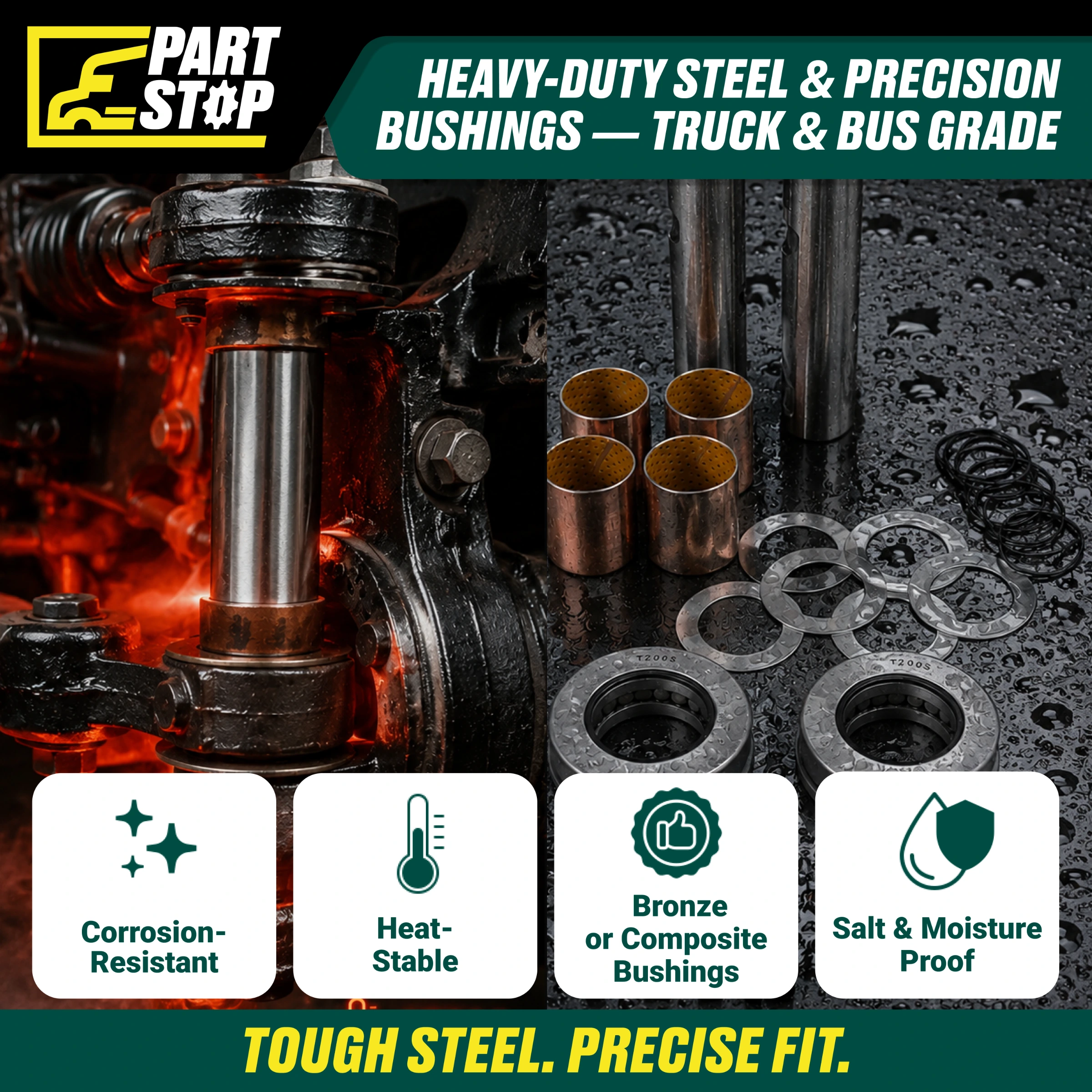 King Pin Kit for Spicer Dana Eaton Front Steering Axles 460.512C, 80077B,R201427 — infographic