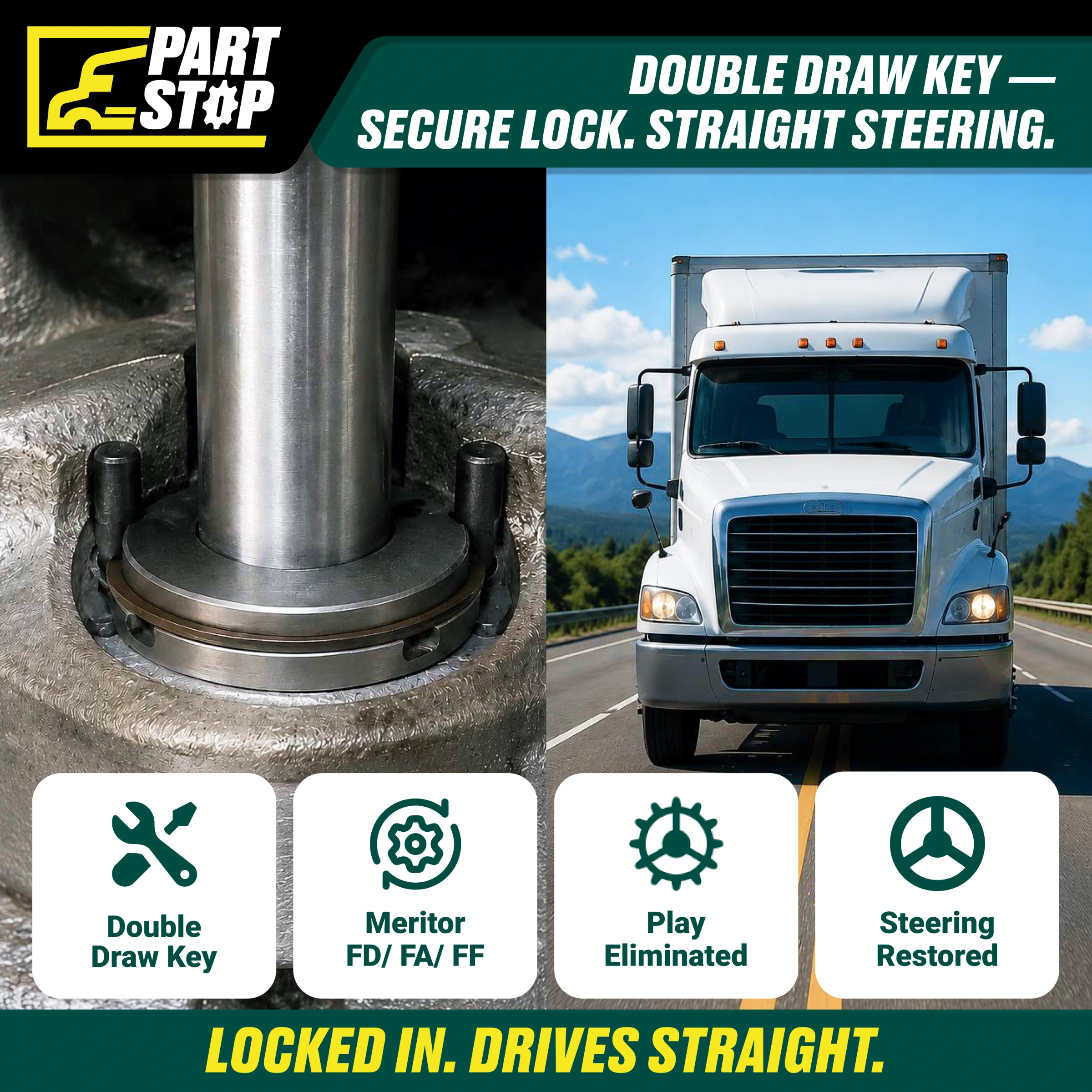 Steering  King Pin Kit for  Meritor K139I, 460.512C, 491611C91 472094C91,R200055 — infographic