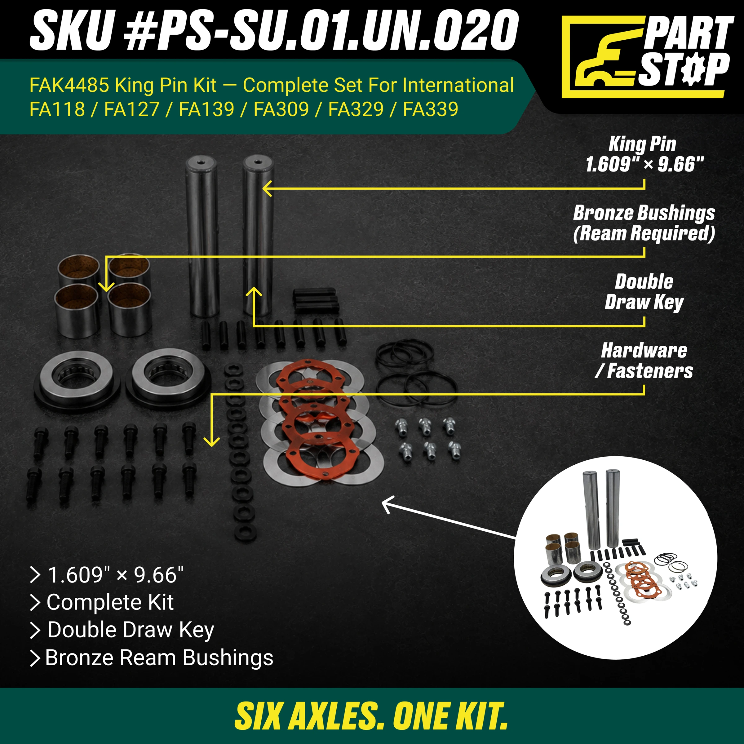 King Pin Kit for IHC International TDAR200042, S524241601 ,M-2332 , R200042 — infographic