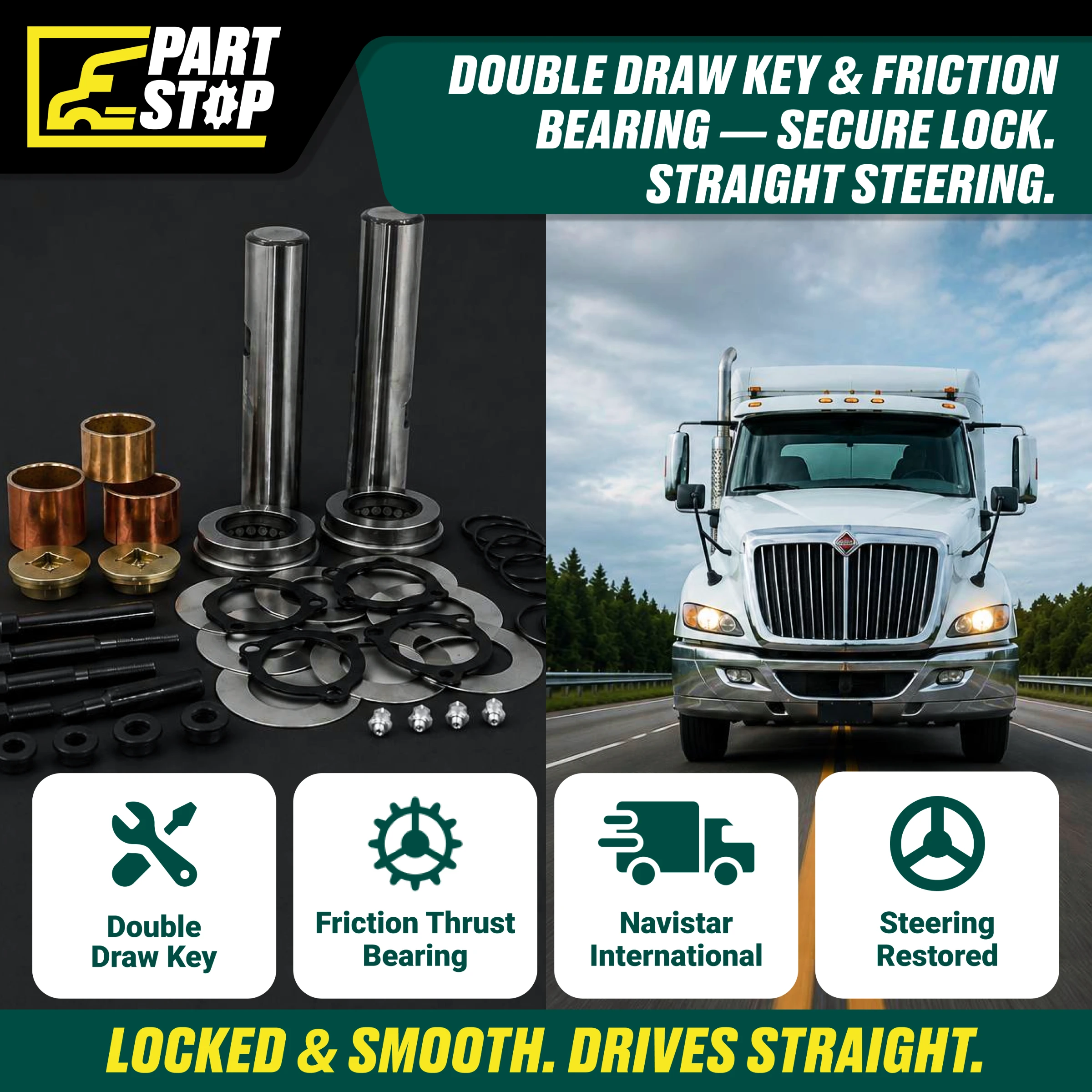 R201615 King Pin Kit for Meritor MFS12 Front Steering Axles Double Draw Key MFS1 — infographic